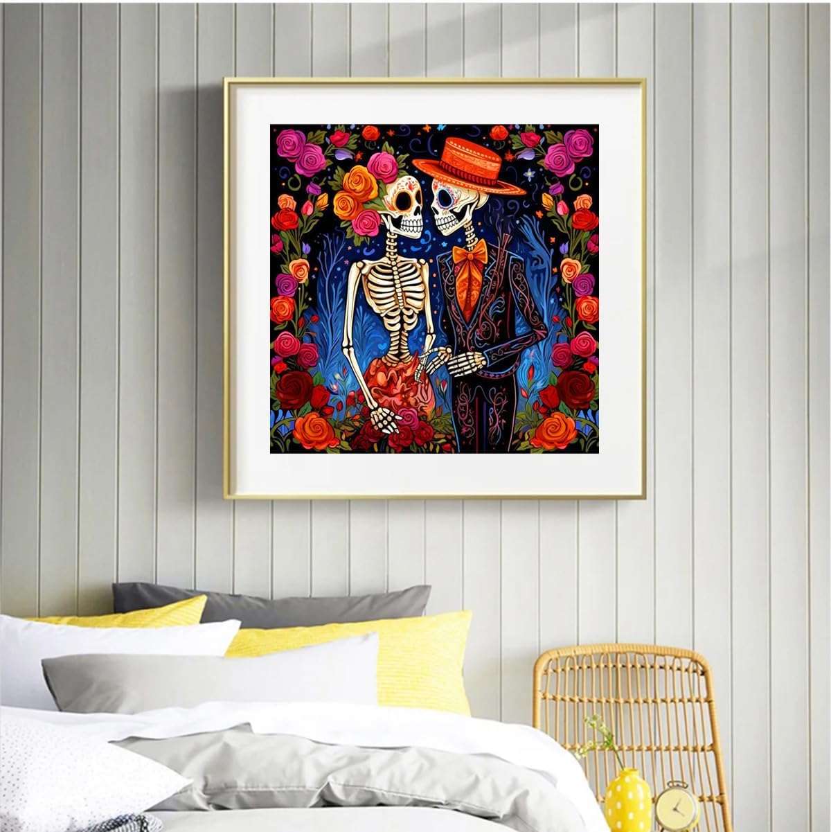 Halloween Diamond Painting Kits for Adults-Skeleton Love 5D Diamond Art Kits Roses Full Drill Diamond Paintings with Diamonds Gem Art and Crafts Home Decor 14x14inch