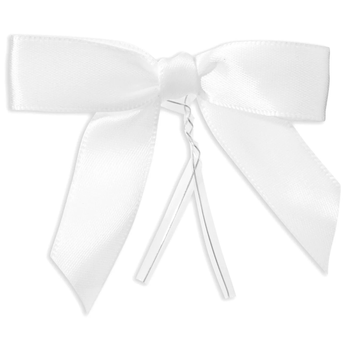 100-Pack Twist Tie Bows for Crafts, Pre-Tied Satin Ribbon, 2.5x3.in, White