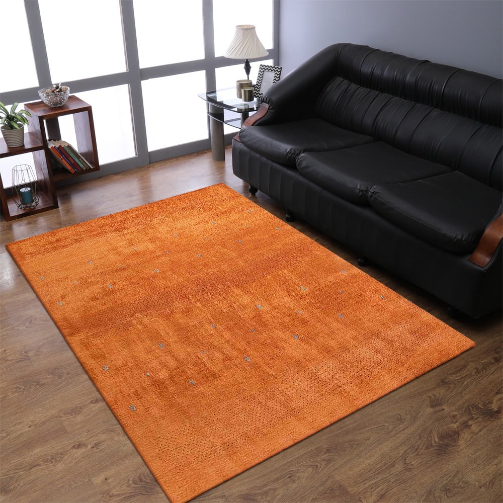 Rugsotic Hand Knotted Wool Area Rug 5X7 Contemporary Orange L00515 Durable Design