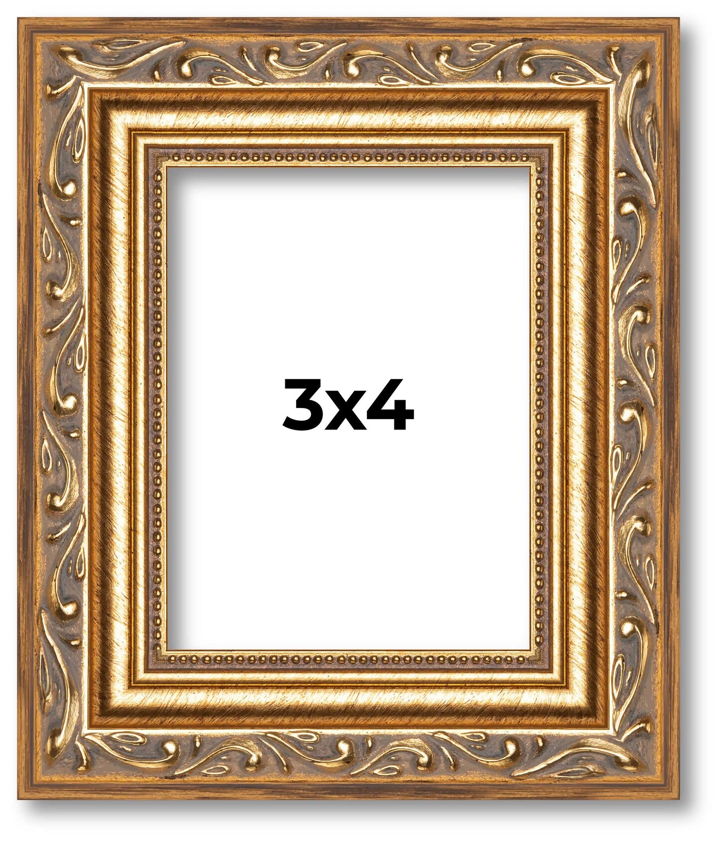 3x4 Solid Wood Antique Picture Frame with UV-Resistant Acrylic & Acid-Free Backing, Available in 4 Finishes: Bronze, Gold, Silver, and Gold with Black