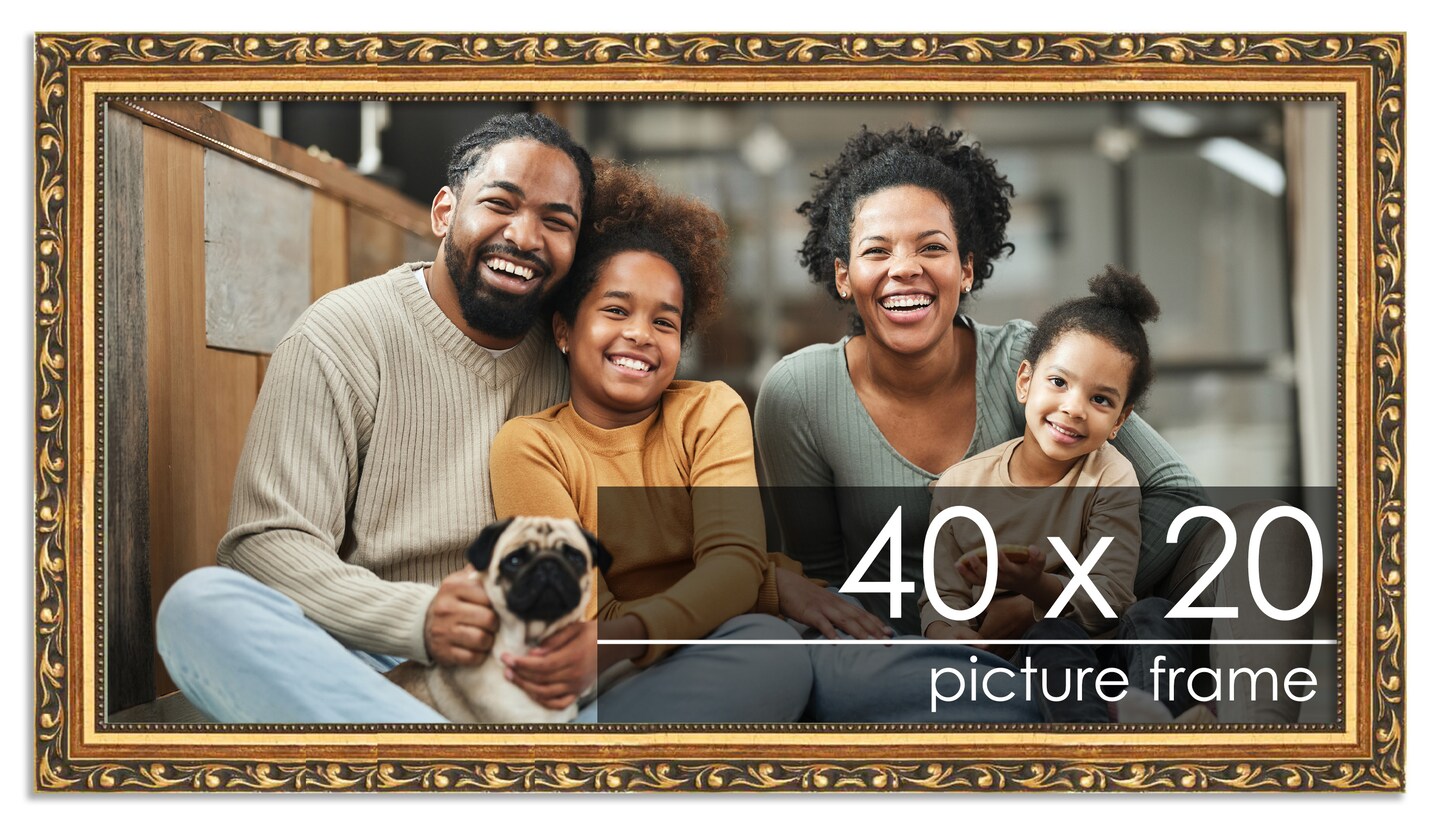 40x20 Solid Wood Antique Picture Frame with UV-Resistant Acrylic &#x26; Acid-Free Backing, Available in 4 Finishes: Bronze, Gold, Silver, and Gold with Black