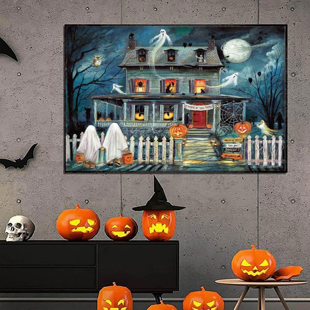 Adults and Beginners, 5D Ghost Cabin Full Round Diamond Halloween Diamond Art Kit, Diamond Dots Diamonds Pictures Arts and Crafts for Home Wall Decor-12x16inch