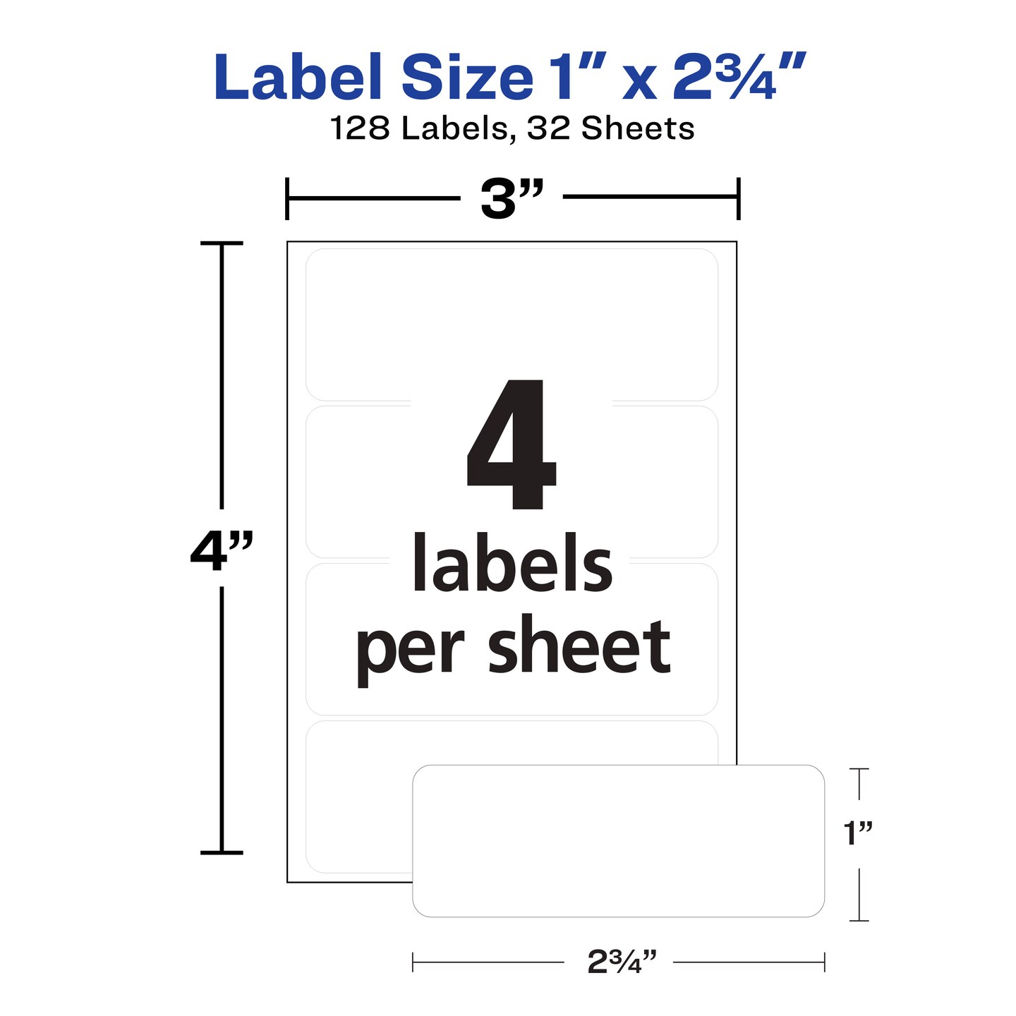Avery Multi-Use Permanent Labels, 1&#x22; x 2.75&#x22;, White, Non-Printable, 128 Blank Labels Total (6113) - 36 Pack