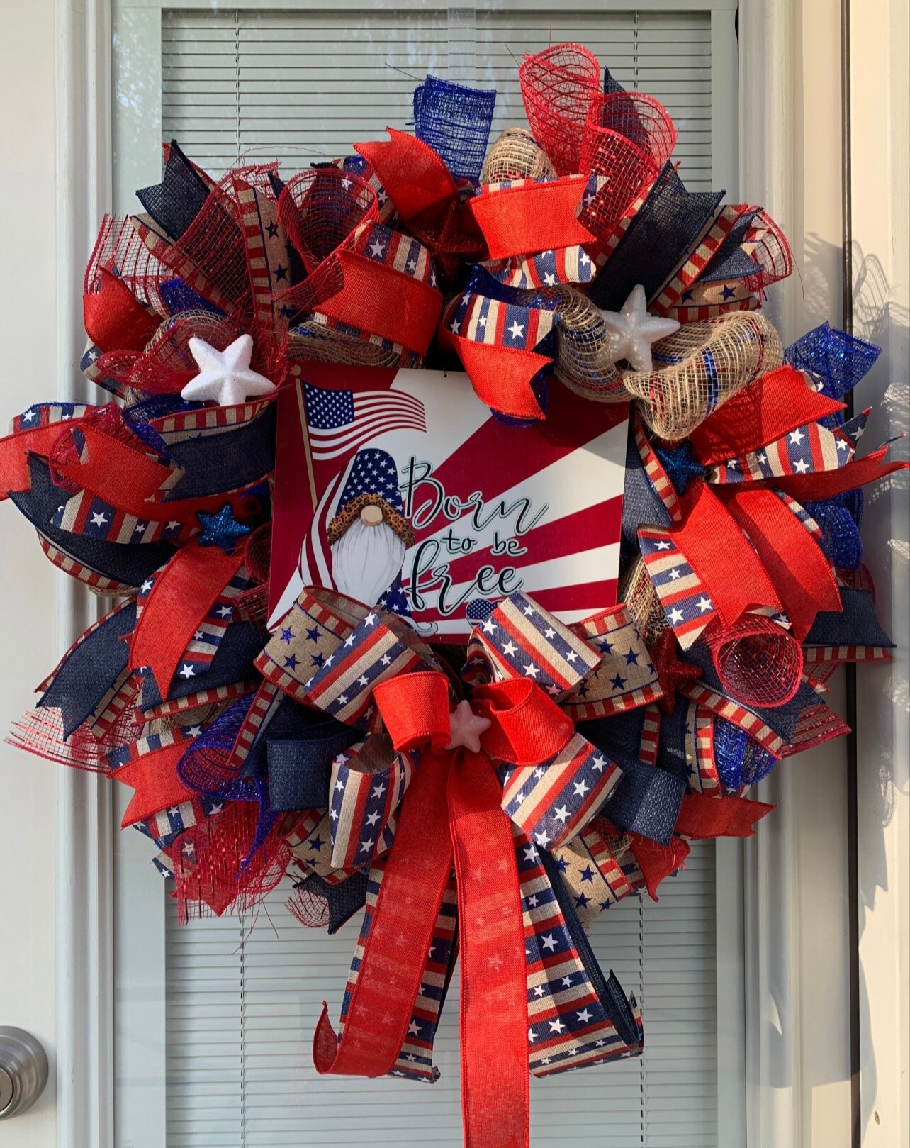 Patriotic hot Wreath Gnome Wreath Front Door Wreath Door Hanger Whimsical Wreath Patriotic Decor