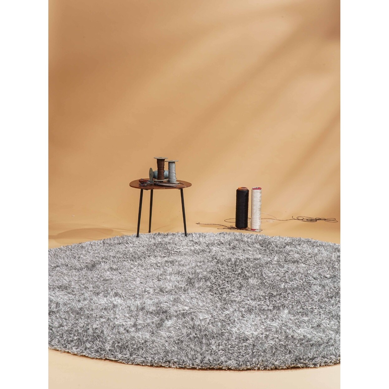 Rugsotic Hand Tufted Shag Area Rug Solid Gray White 5X7 Polyester K00111