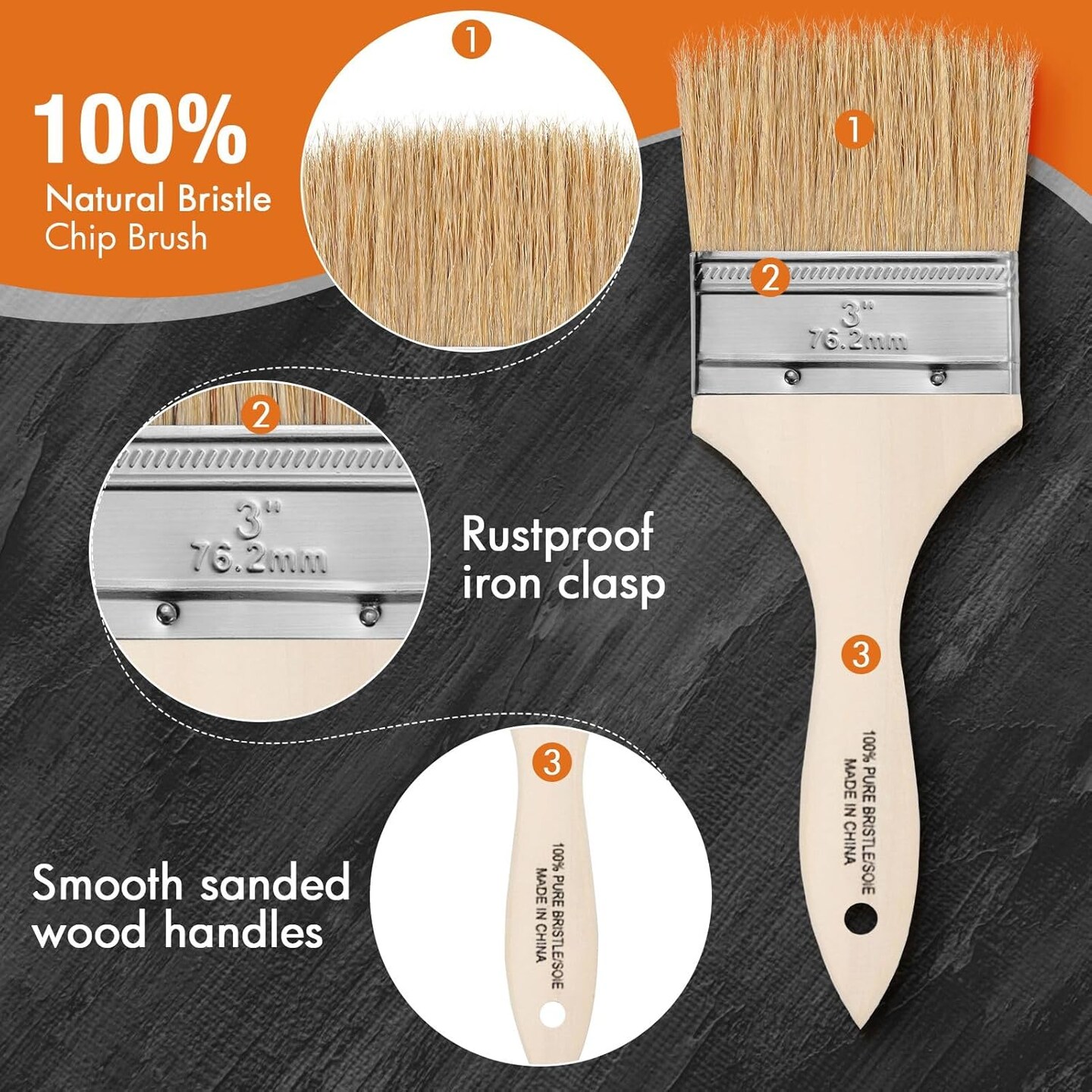 Chip Brush 2inch Bulk 24Ea Disposable Paint Brushes Cheap Natural Bristle Paint Brushes for Glue, Varnish,Wood Stain,Furniture Paint Brush,Painting Walls