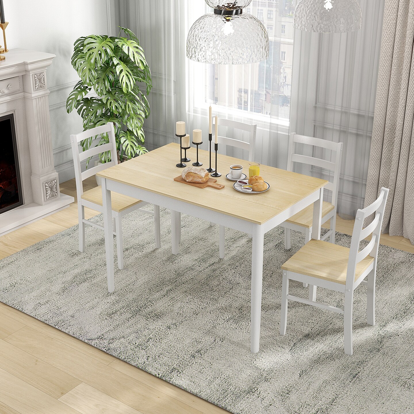 Costway 5-Piece Dining Set Solid Wood Kitchen Furniture with Rectangular Table &#x26; 4 Chairs Natural/Coffee/Grey