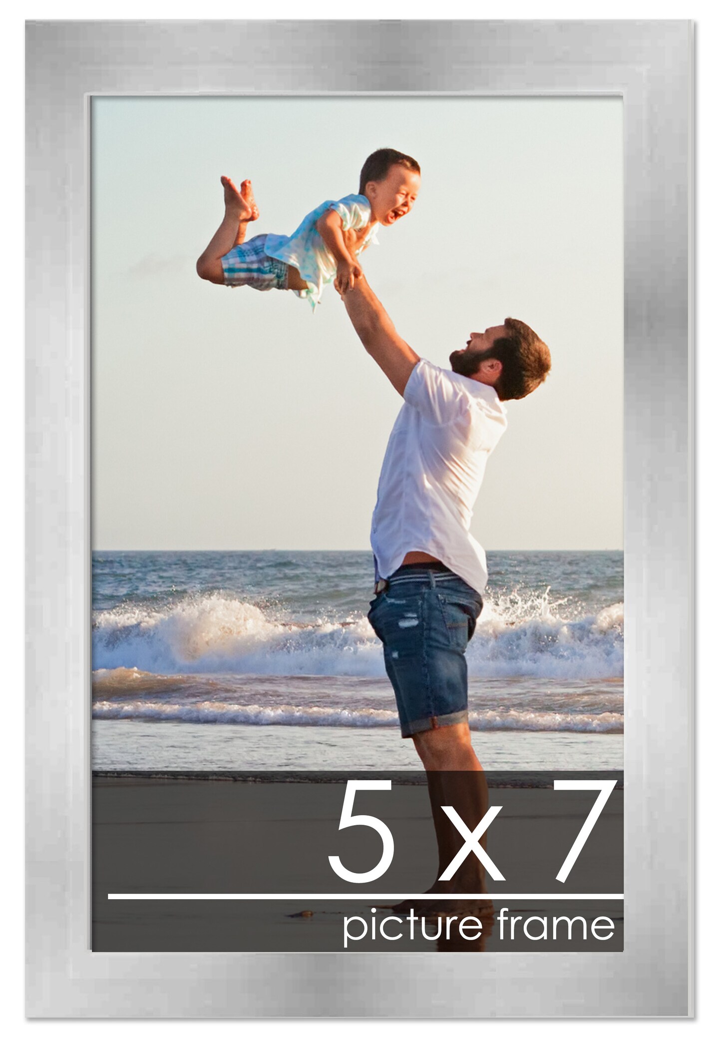 5x7 Silver Wood Picture Frame - UV Acrylic, Foam Board Backing, Hanging Hardware