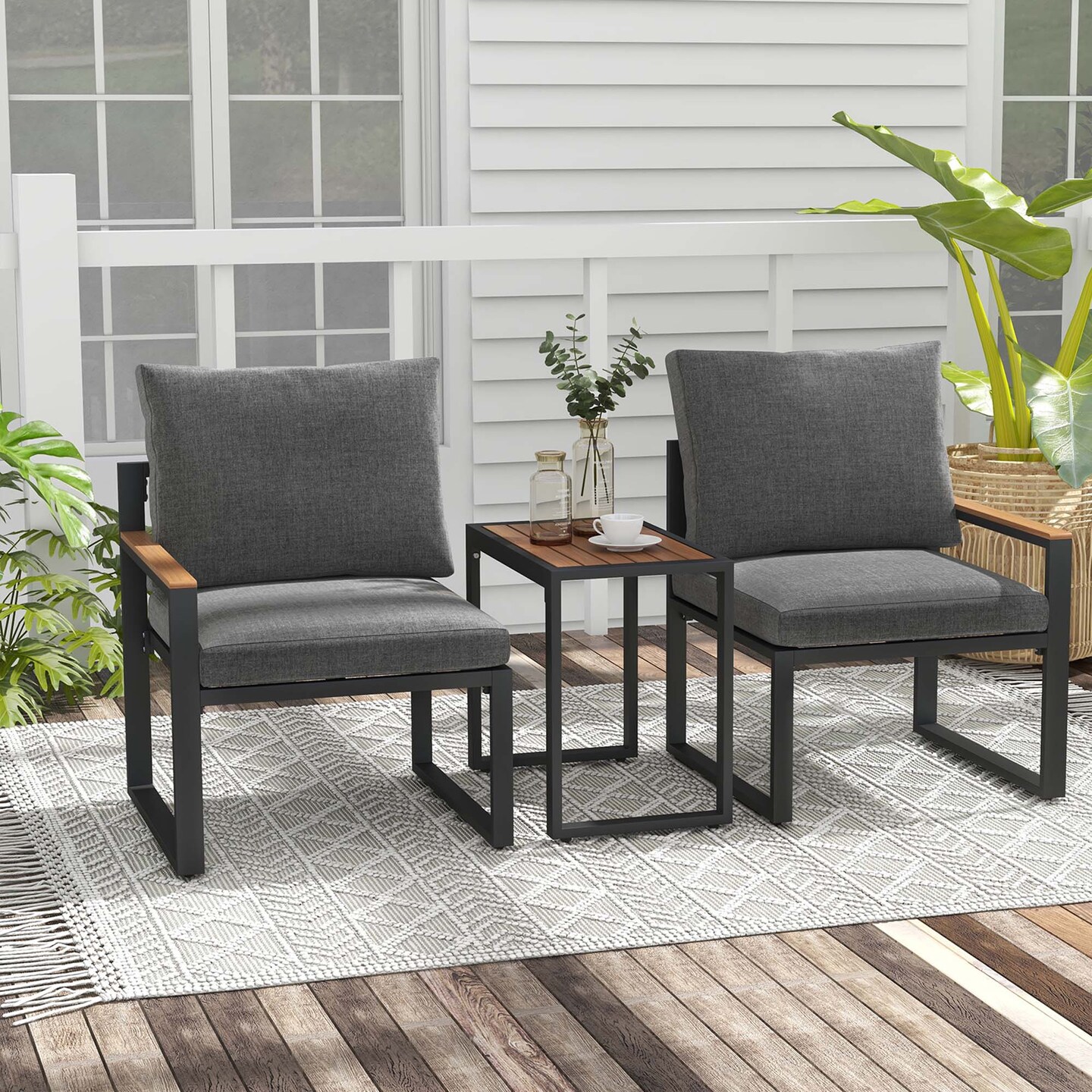 Costway 3 PCS Patio Furniture Set with Soft Cushions Aluminum Frame Weatherproof Outdoor