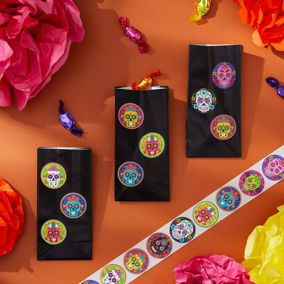 1000 Piece Day of the Dead Stickers, 1.5" Dia De Los Muertos Halloween Stickers