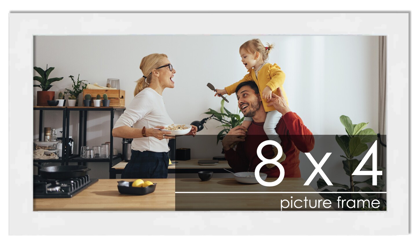 8x4 Solid Wood Picture Frame with UV-Resistant Acrylic &#x26; Acid-Free Backing, Available in 6 Finishes: Matte Black, Matte White, Metallic Bronze, Silver, Natural Wood Grain &#x26; Mahogany