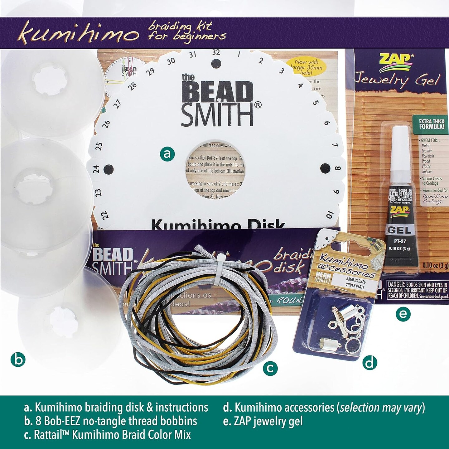 The Beadsmith Kumihimo Starter Kit – Includes Disk,Adhesive, Bobbins, Findings, Cord and Instructions & Projects – Japanese Art of Braiding – Beginner Set with All Your Jewelry Tools to Get Started