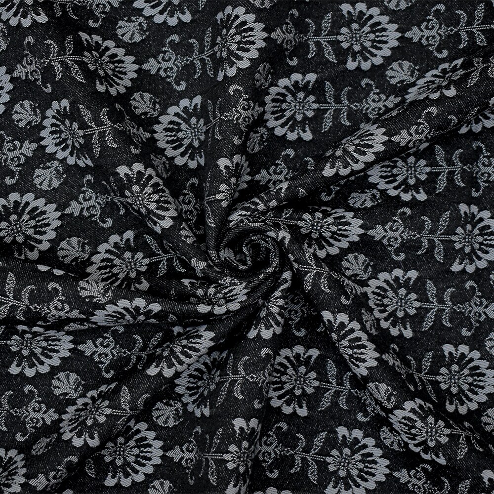 Black-Gray Rayon Blend Stretch Spandex Floral Bengaline Jacquard Fabric By the Yard