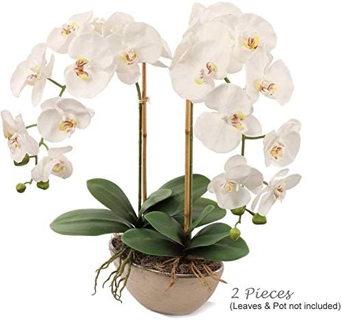 2-Pack: White Phalaenopsis Orchid Stem with 9 Flowers, Realistic Faux Floral Arrangement for Home & Event Decor by Floral Home®
