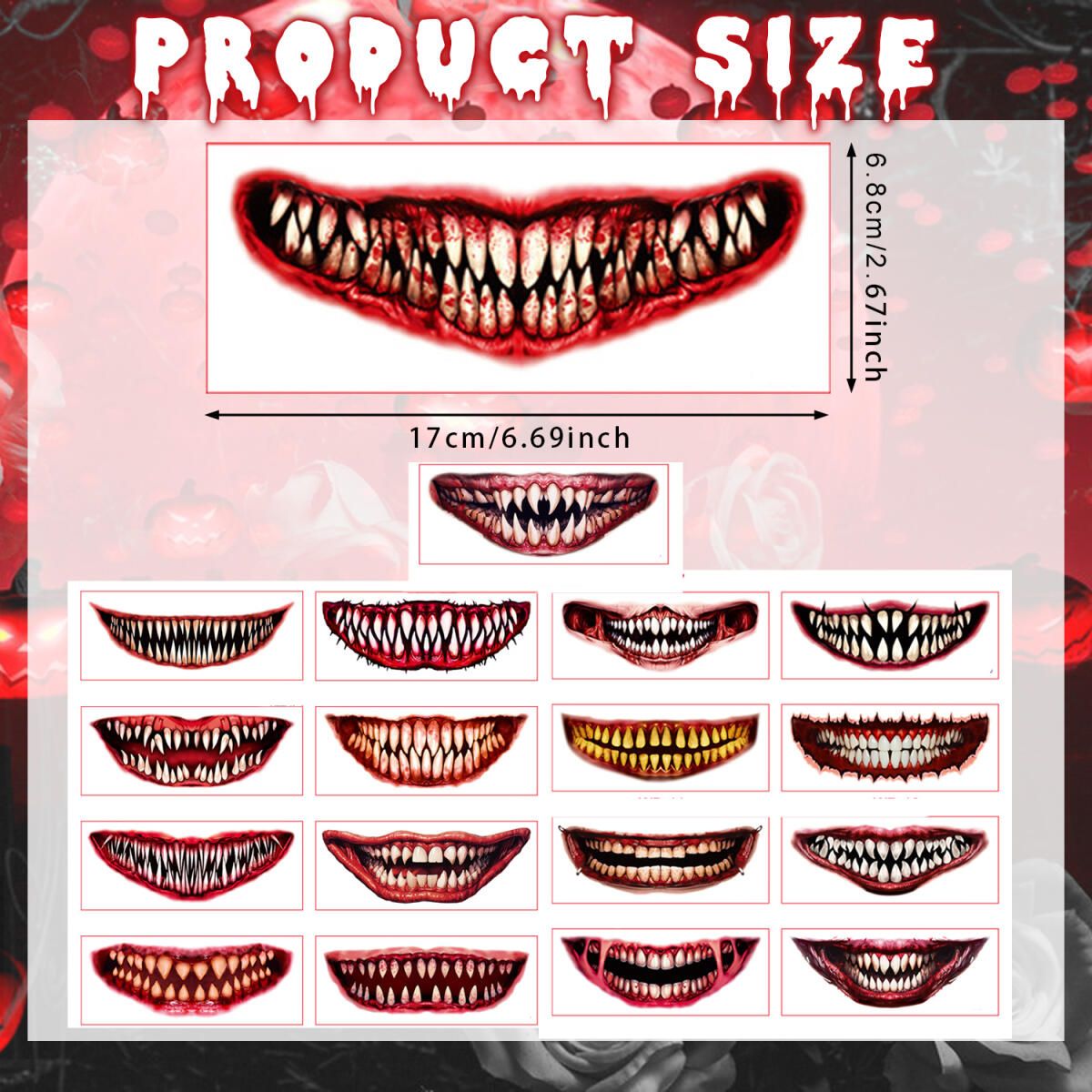 18 Sheets Halloween Temporary Tattoo Stickers 18 Styles Realistic Face Tattoo Face Stick Horror Prank Props Make Up Face Decals Cosplay Decor for Halloween Trick or Treat Party Costumes Party