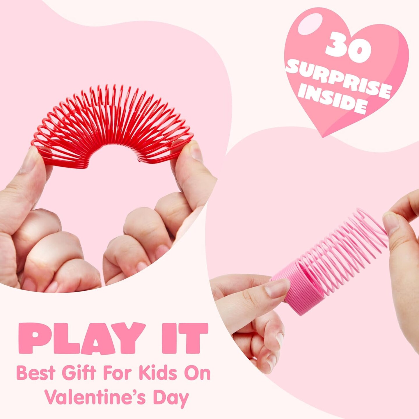 30 Packs Valentine’s Day Party Favors with Mini Springs Toys, Multi-Color Heart Coil Springs Toys, Stress Relief Fidget Toys for Kids Classroom Exchange, School Prize and Goodie Bag Stuffers