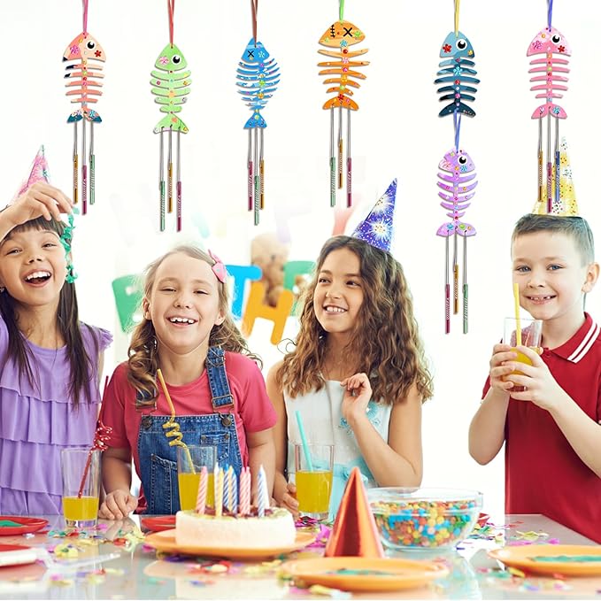 30 Pack Wind Chime Kit Make Your Own Fish Wind Chime Wooden Arts and Crafts for Girls Boys Ornaments DIY Coloring Spring Craft for Birthday Winter Decoration