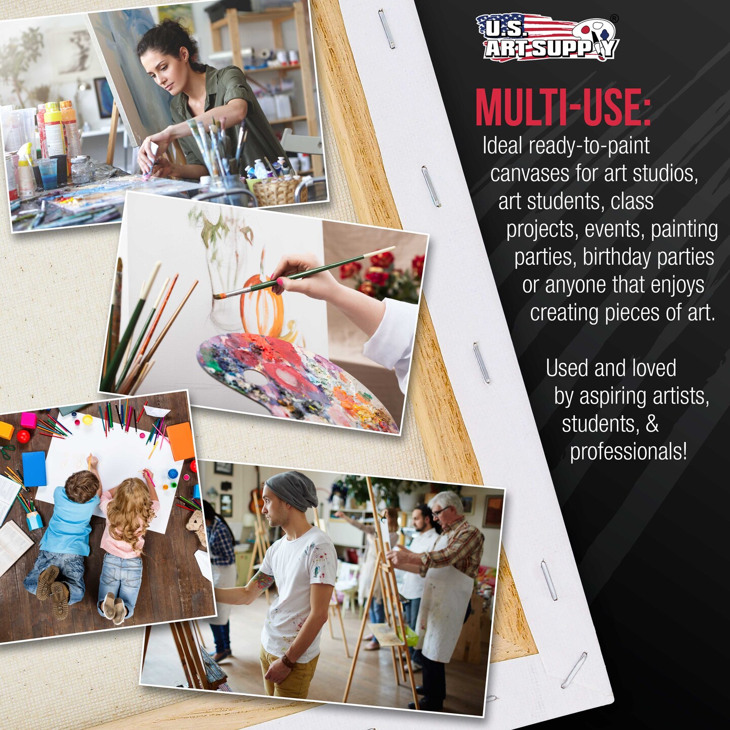 Square Stretched Canvas for Painting 12x12 inch Gallery Depth 1-1/2" Thick, 3-Pack - 12oz Acrylic Gesso Triple Primed, Professional Artist Quality, 100% Cotton - Pouring, Oil Paint