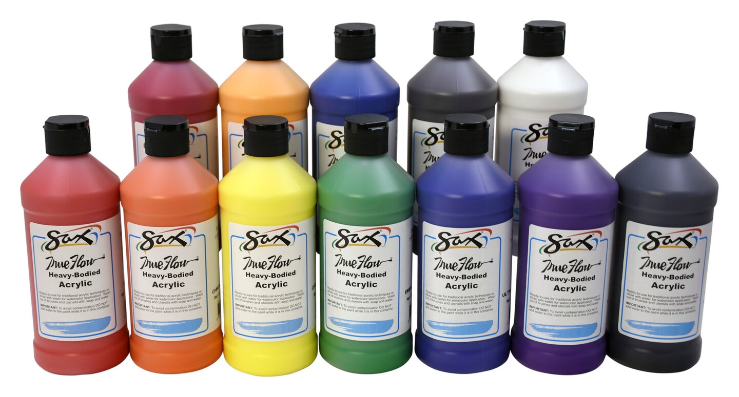 Sax Heavy Body Acrylic Paint, 1 Pint Bottles, Assorted Colors, Set of 12