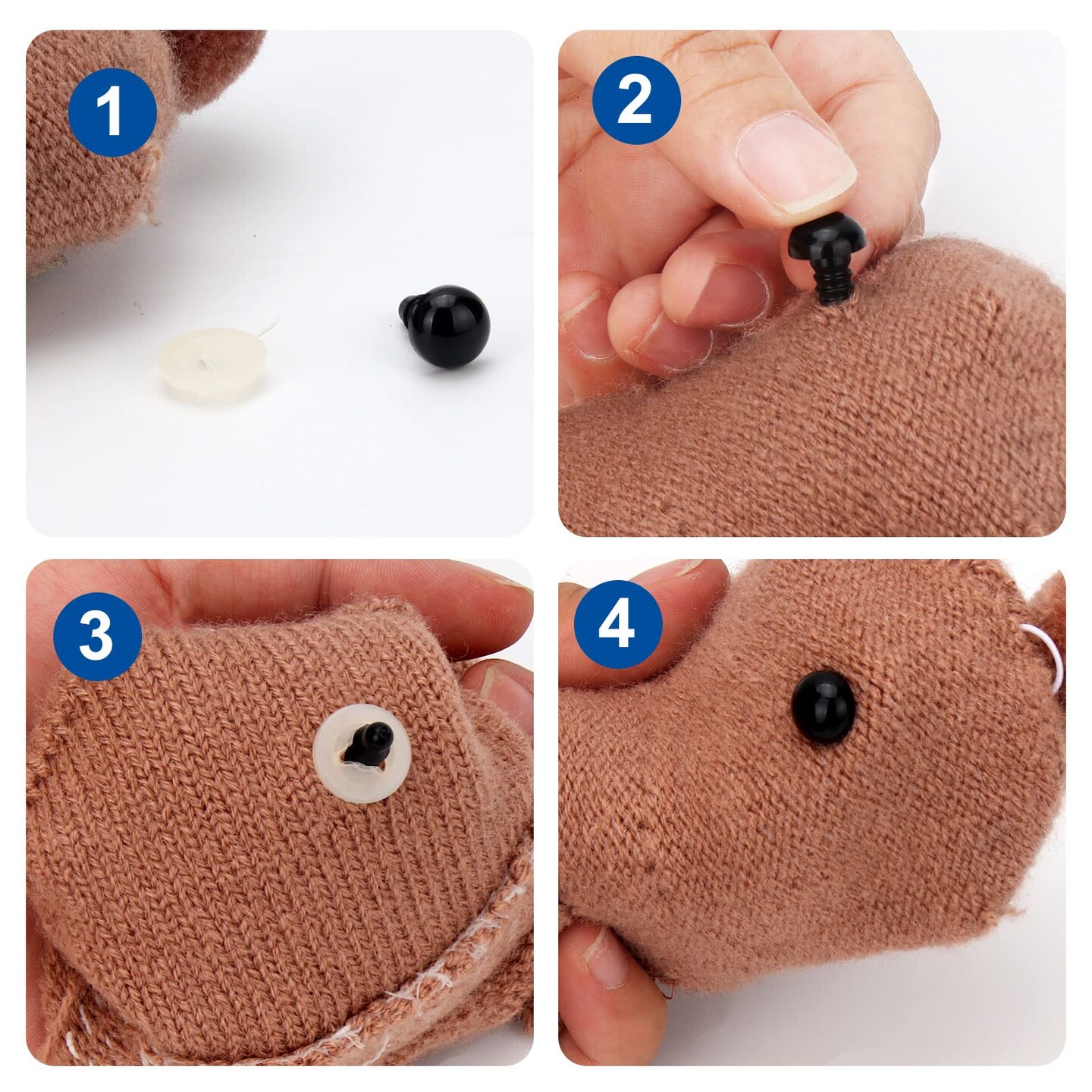 Safety Eyes for Amigurumi Crochet 12mm 15/32" 100Pcs - RuWfpz Doll Stuffed Animal Eyes with Washers, Plastic Eyes for Crochet Animals, Black Crochet Eyes for Crafts Bear Plush Button