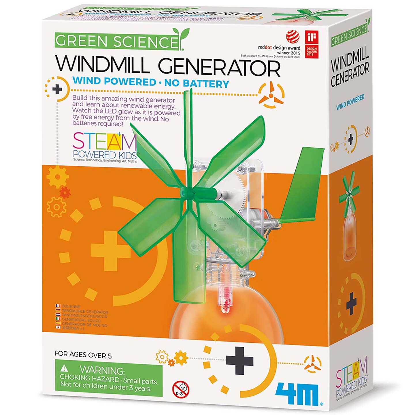 4M: Green Science - Windmill Generator - DIY Mini Air-Powered Turbine Kit, Renewable Kinetic Energy Powered LED Light, STEAM Toy Project, Kids 5+