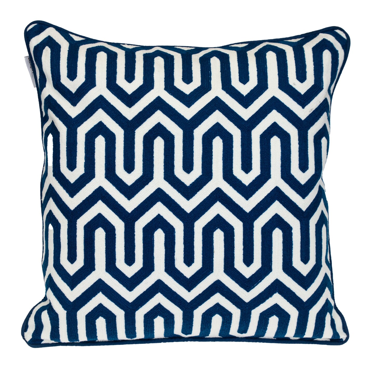 Nassau Collection Geometric Square Cotton Throw Pillow - 20" - Blue and White