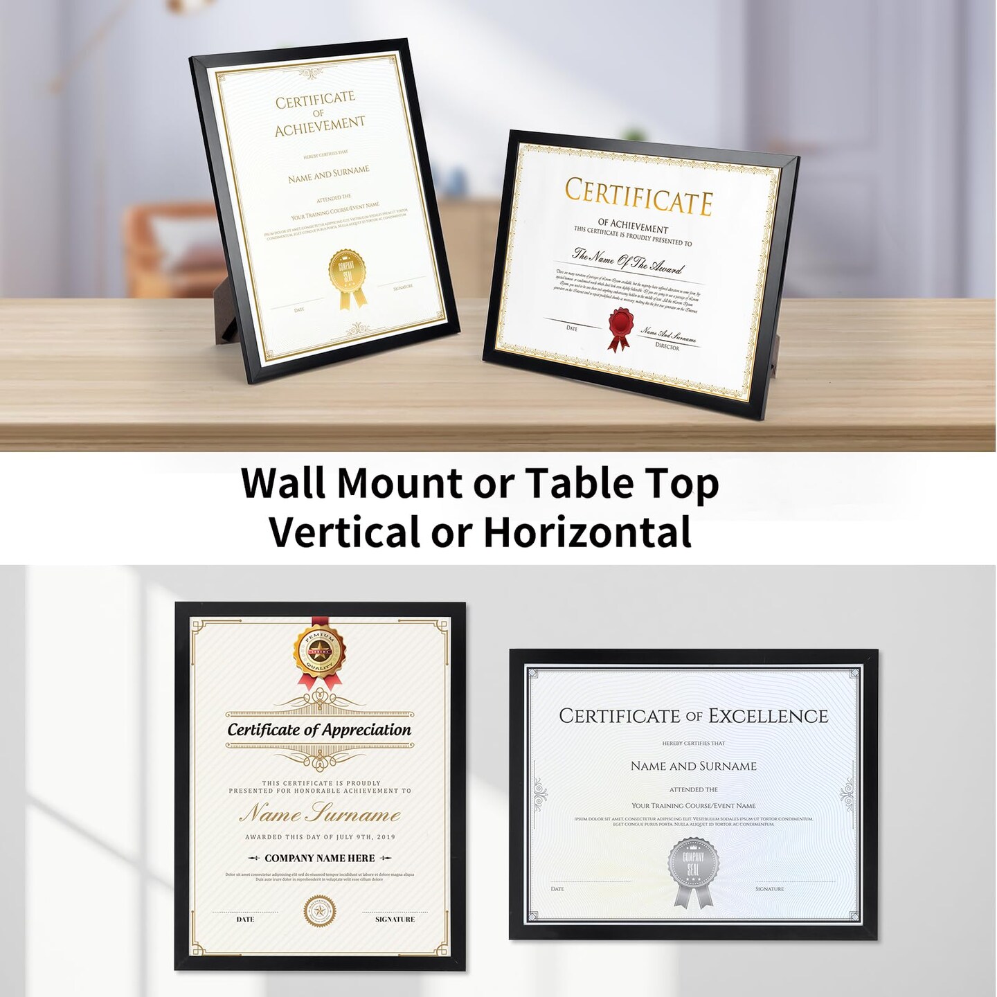 Giftgarden 8.5x11 Picture Frame Black, Certificate Award Document Diploma 8.5 by 11 Thin Frame for Wall Tabletop Display, Single