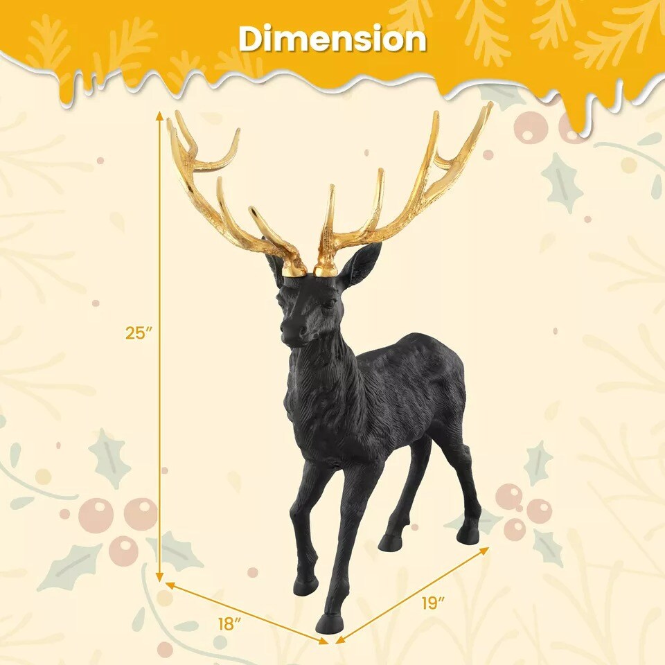 Standing Reindeer Statue Aluminum Sculpture Christmas Decor 19" x 18" x 25"