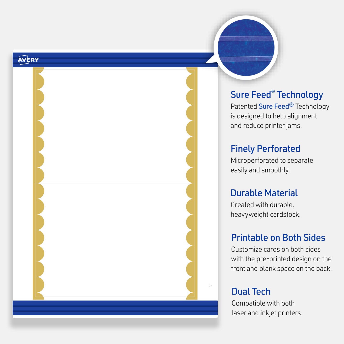 Avery Printable Rectangle Invitation Cards, Gold Edge Dots, 5&#x22; x 7&#x22;, Matte White Rectangle Invitation Cards, Laser/Inkjet, 20ct, Great for Invitation Cards