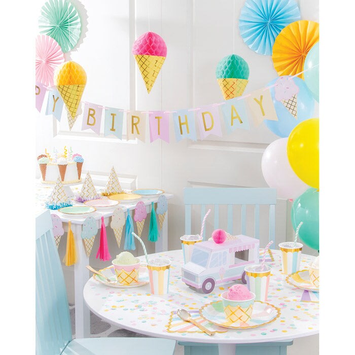 Bulk Pack of 16 Ice Cream Party Foil Fringe Hat, Child&#x27;s