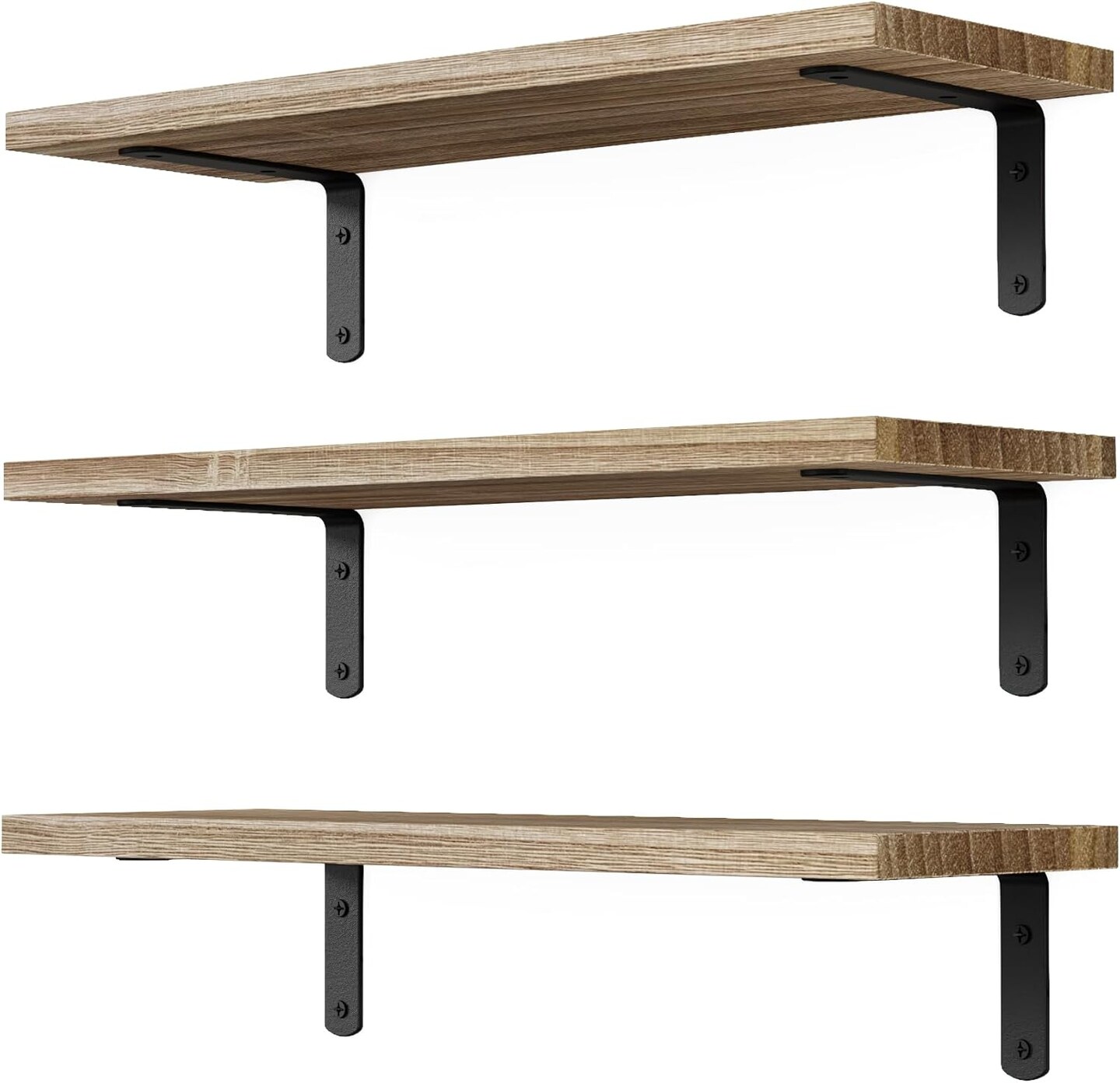 Floating Shelves, 3 Sets Wall Shelves, Wooden Floating Shelves for Wall D&#xE9;cor, Wall Mounted Floating Bathroom Shelf for Storage, Floating Book Shelf for Bedroom, Living Room &#x2013; Rustic Brown