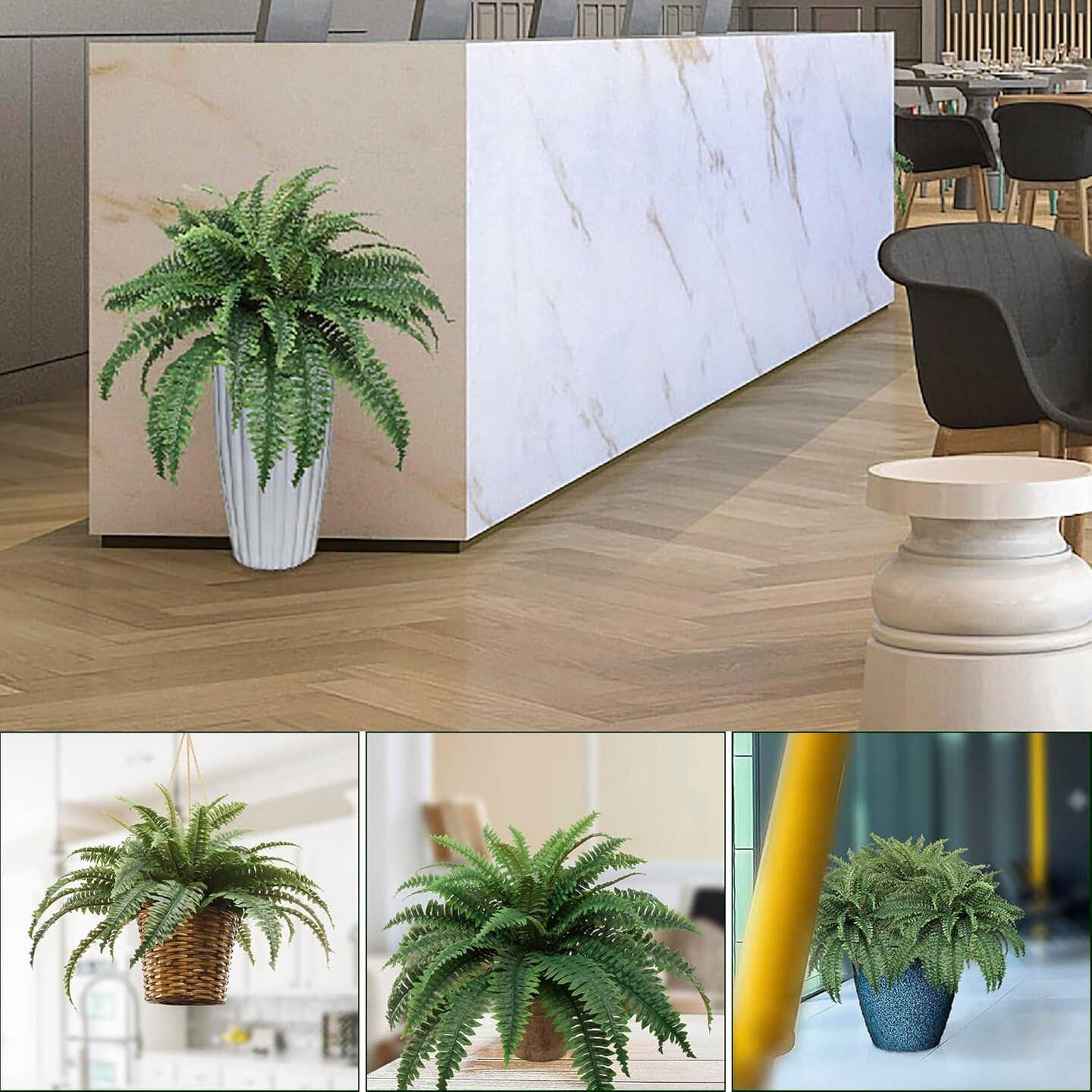 2-Pack UV-Resistant Boston Fern - 34&#x22; Artificial Plant with 49 Lifelike Fronds by Floral Home