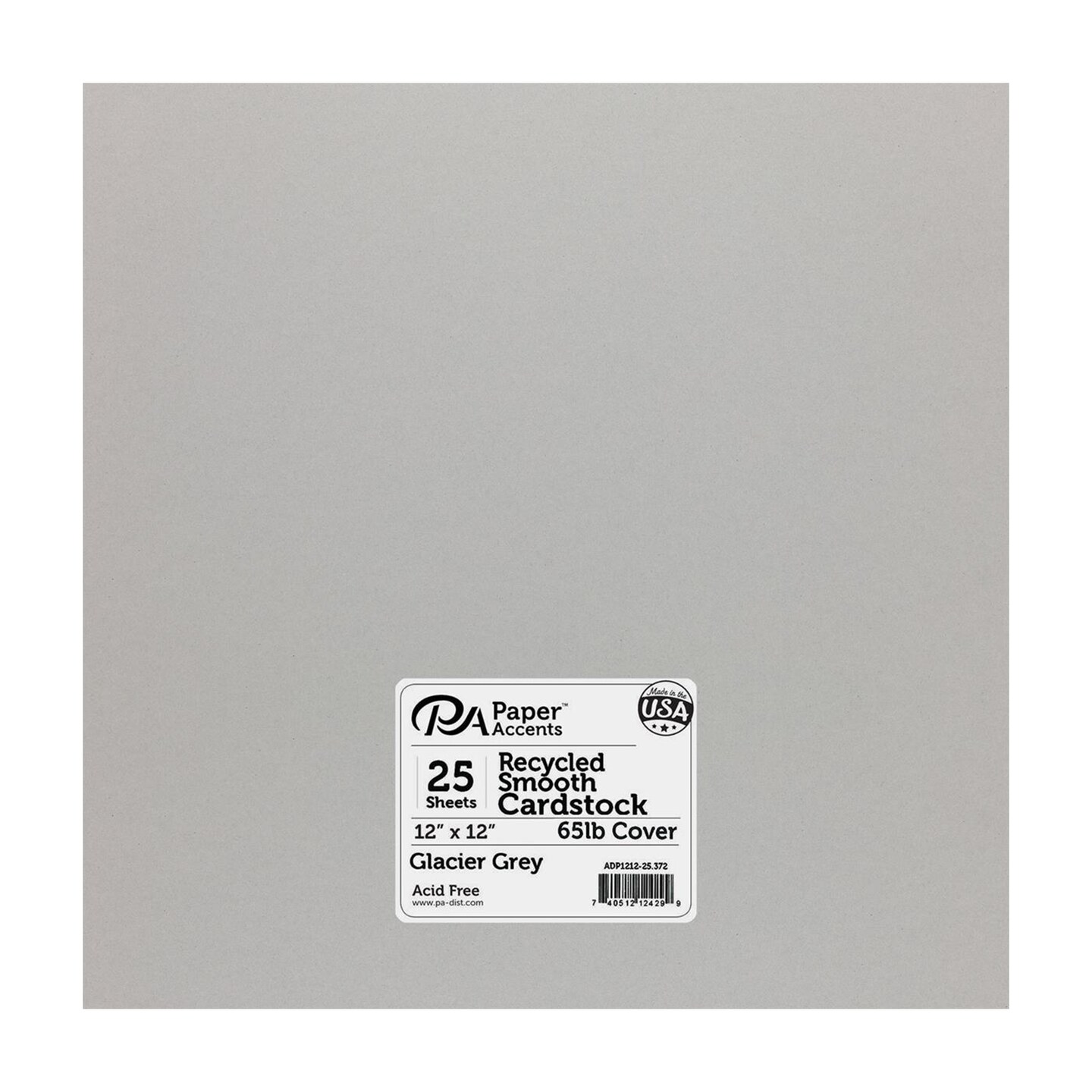 PA Paper Accents Recycled Cardstock 12&#x22; x 12&#x22; Glacier Grey, 65lb colored cardstock paper for card making, scrapbooking, printing, quilling and crafts, 25 piece pack