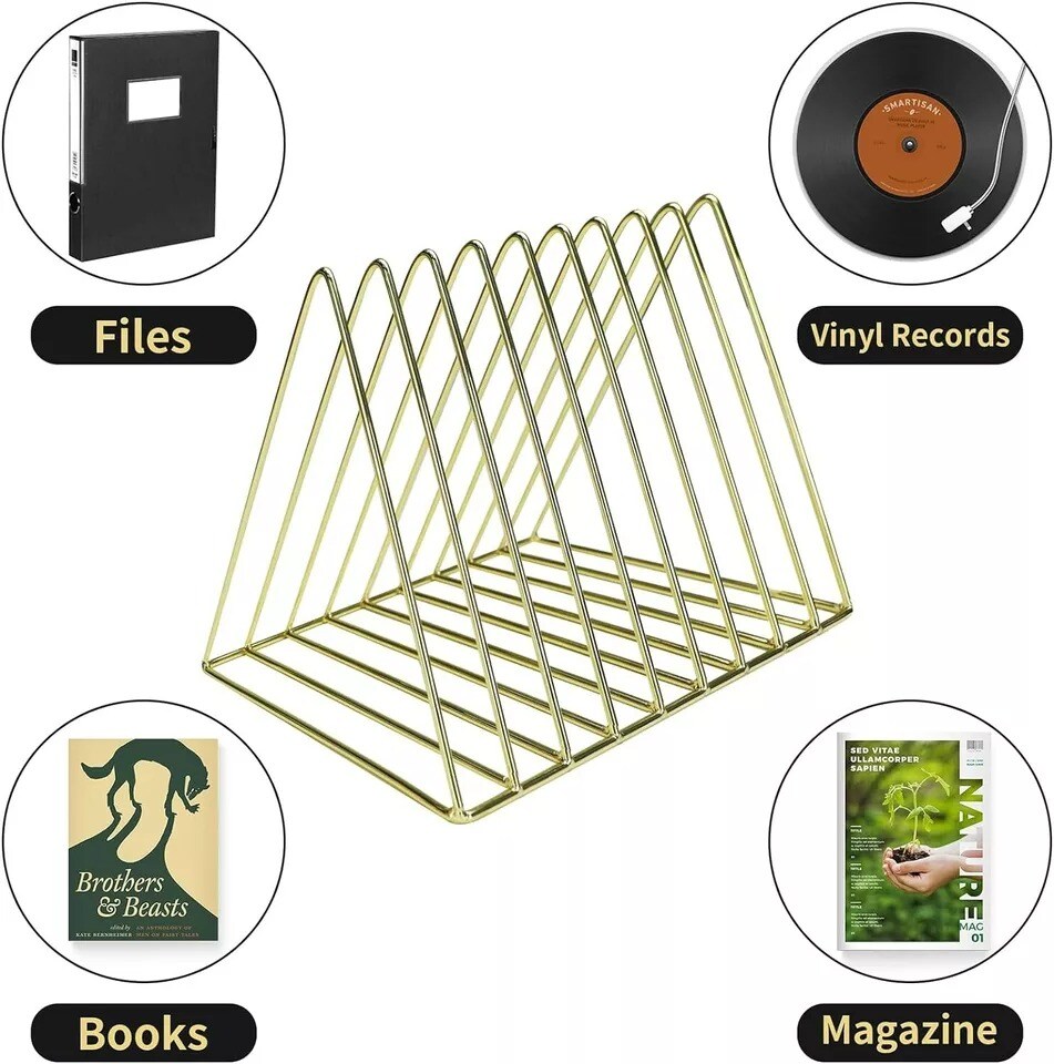 2 Pc Magazine Holders,Vinyl Record Holder,9 Slots File Folder for Desk,Bookshelf
