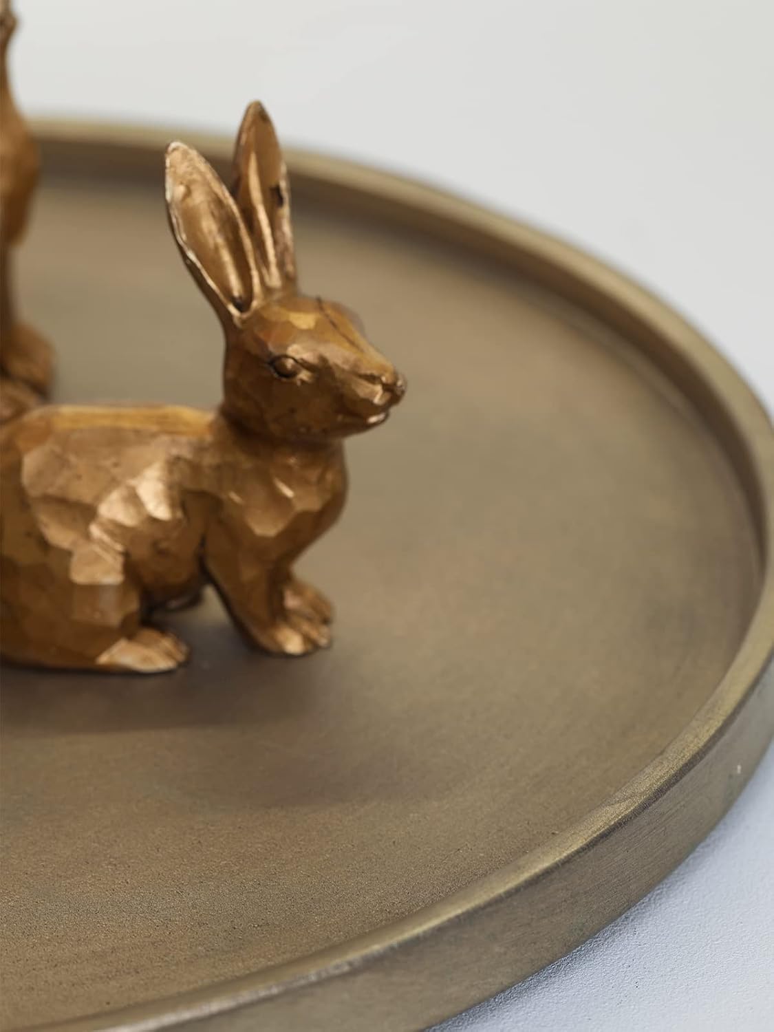 Set of 3 Golden Polyresin Bunny Figurines – Easter Rabbit Statues for Spring Tabletop, Shelf, and Home Decor