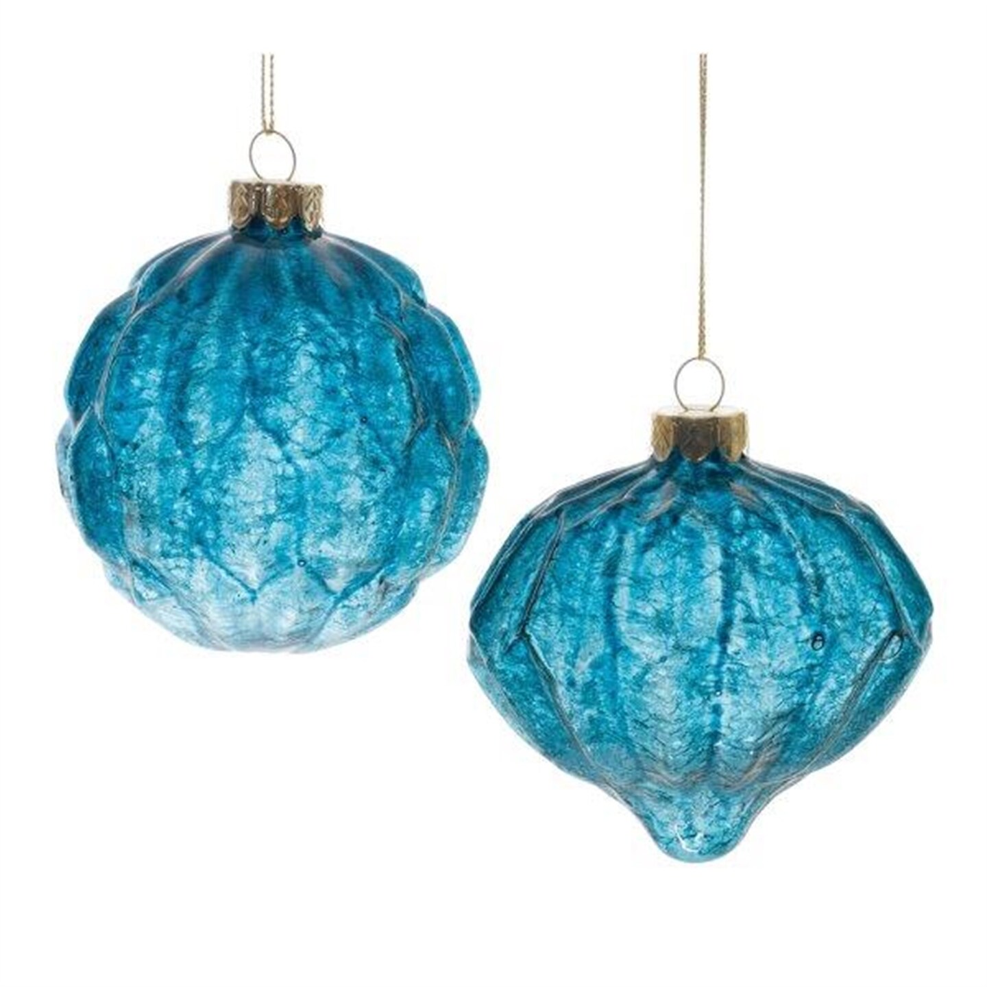 Melrose Crackled Harlequin Glass Christmas Ball and Onion Ornaments - 4&#x22; - Blue - 12ct
