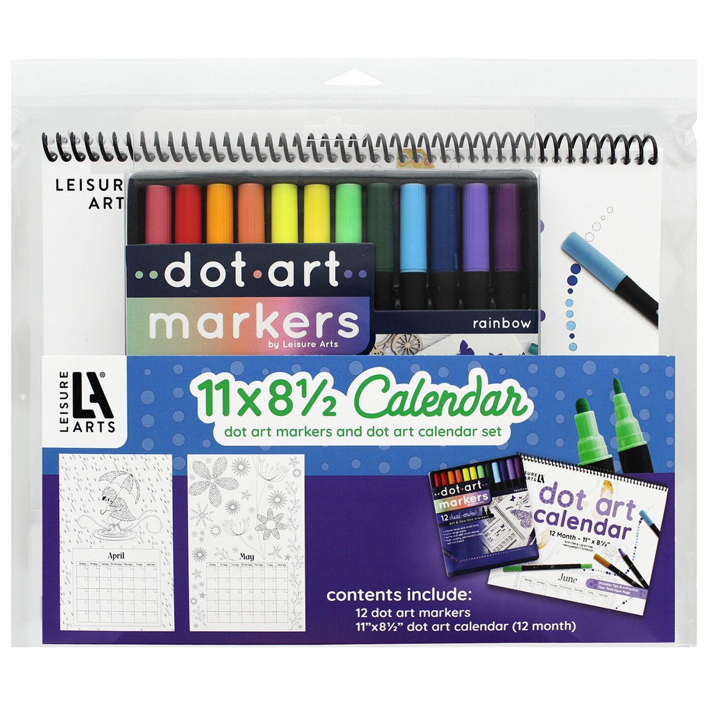 Leisure Arts Dot Art - Calendar, 8.5&#x22;X11, W/Markers, Blank Calendar, Dot Markers, Paint, Art Markers, Paint Paint Dotters, Dotters, Coloring, Adult Coloring