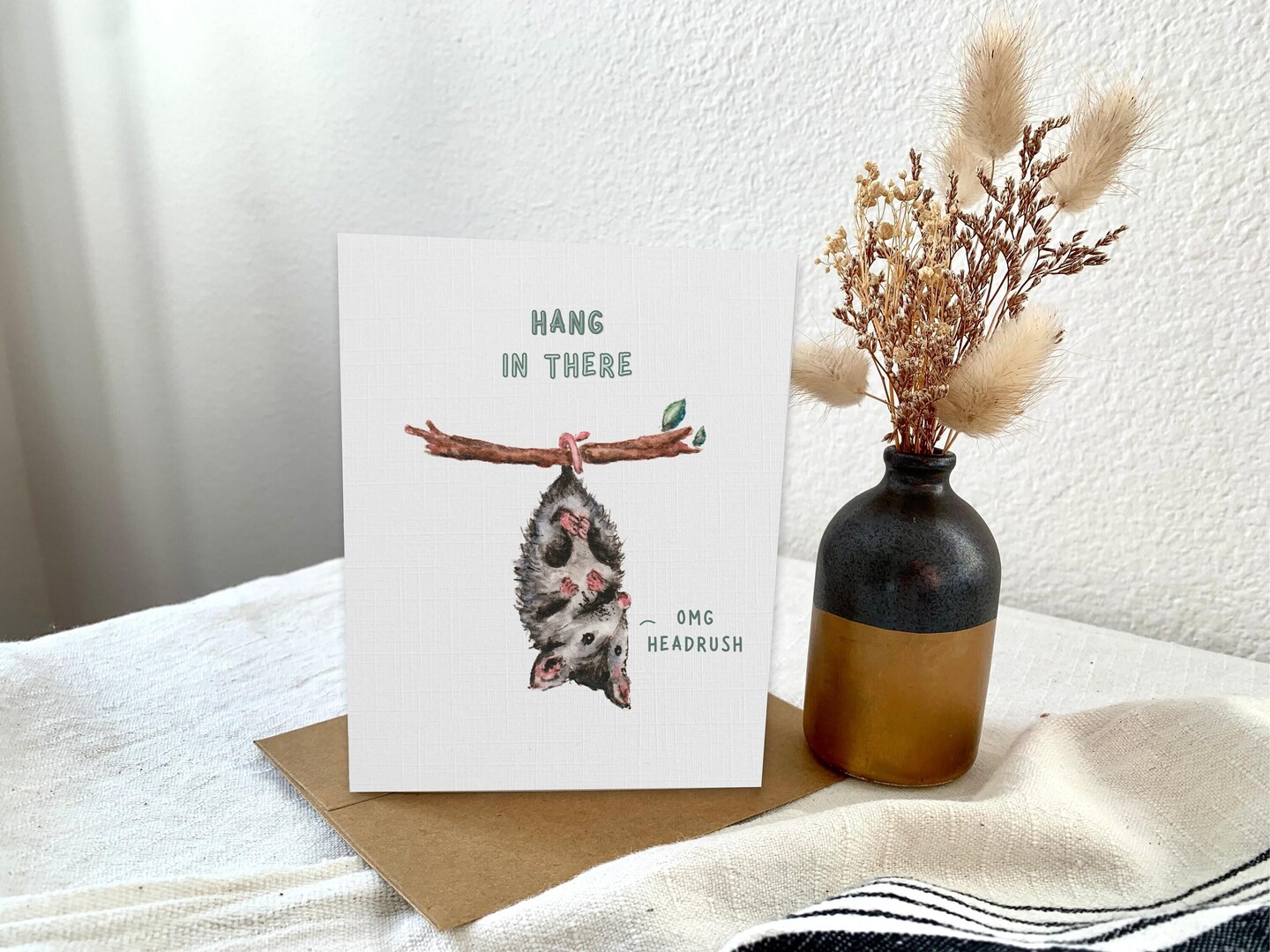 Hang in There possum greeting card, Cute encouragement card, Funny handmade sympathy card for friend, Sweet support card for hard times product 2