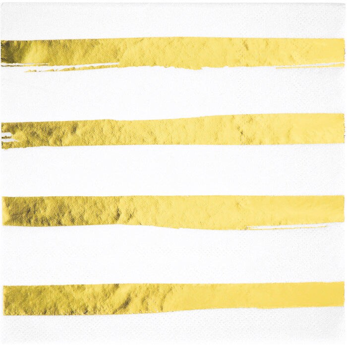 Toc White Gold Foil Luncheon Napkin 3Ply, Foil Stamp Gold (16/Pkg)