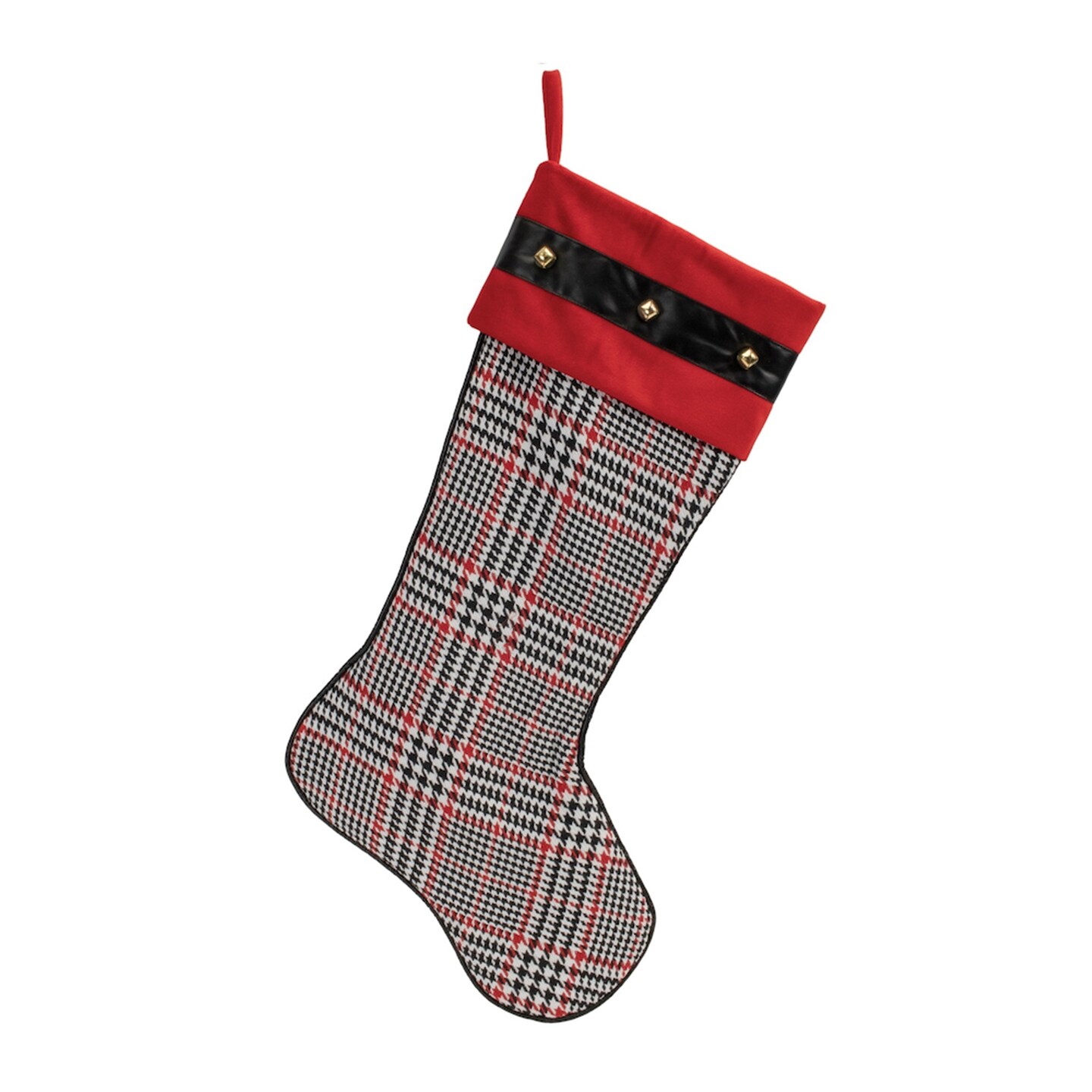 Melrose Houndstooth Plaid Christmas Stockings - 23" - Red and Black - Set of 3