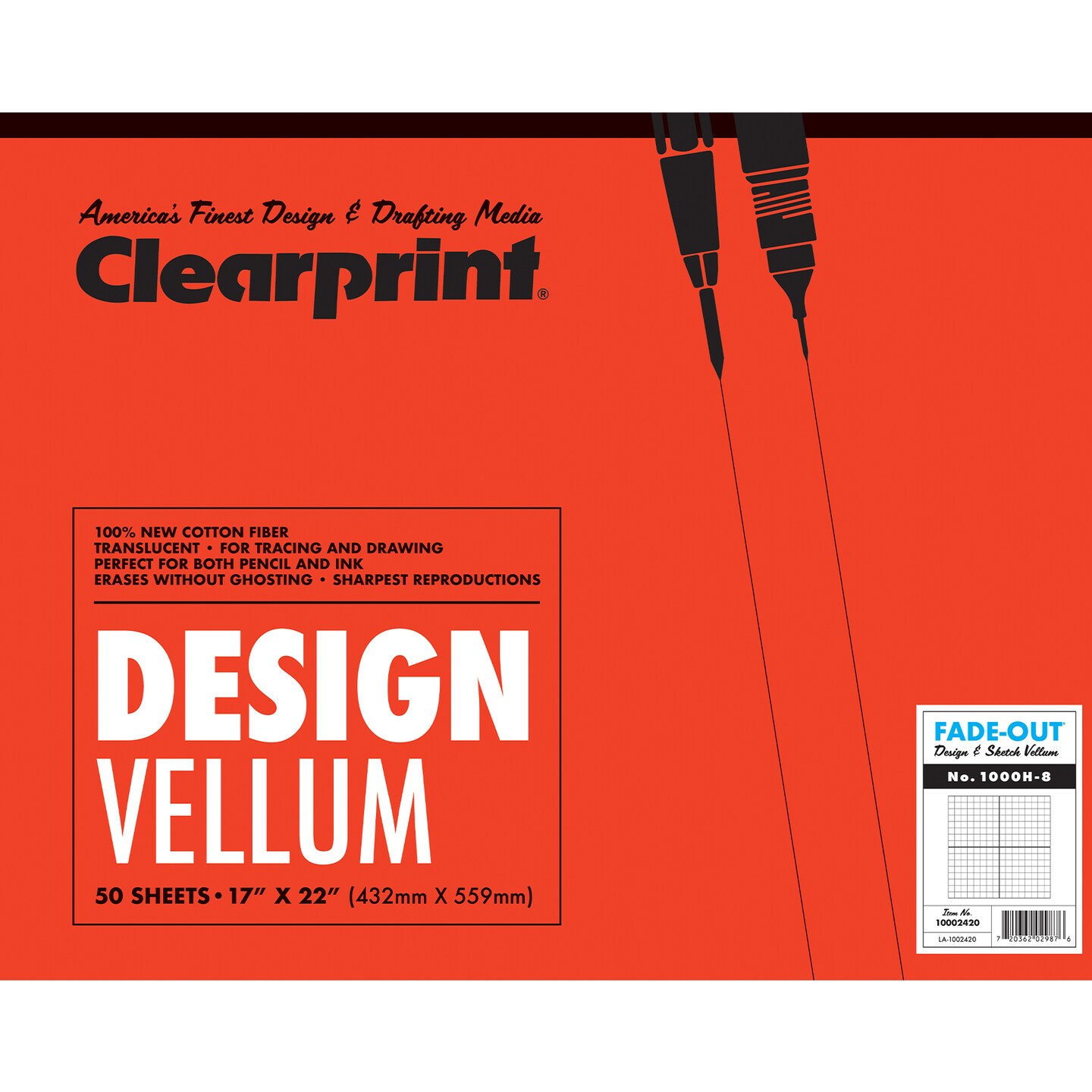 Clearprint 1000H Design Vellum Pad with Fade-Out Grid, 16 lb., 100% Cotton, 50 Sheets/Pad