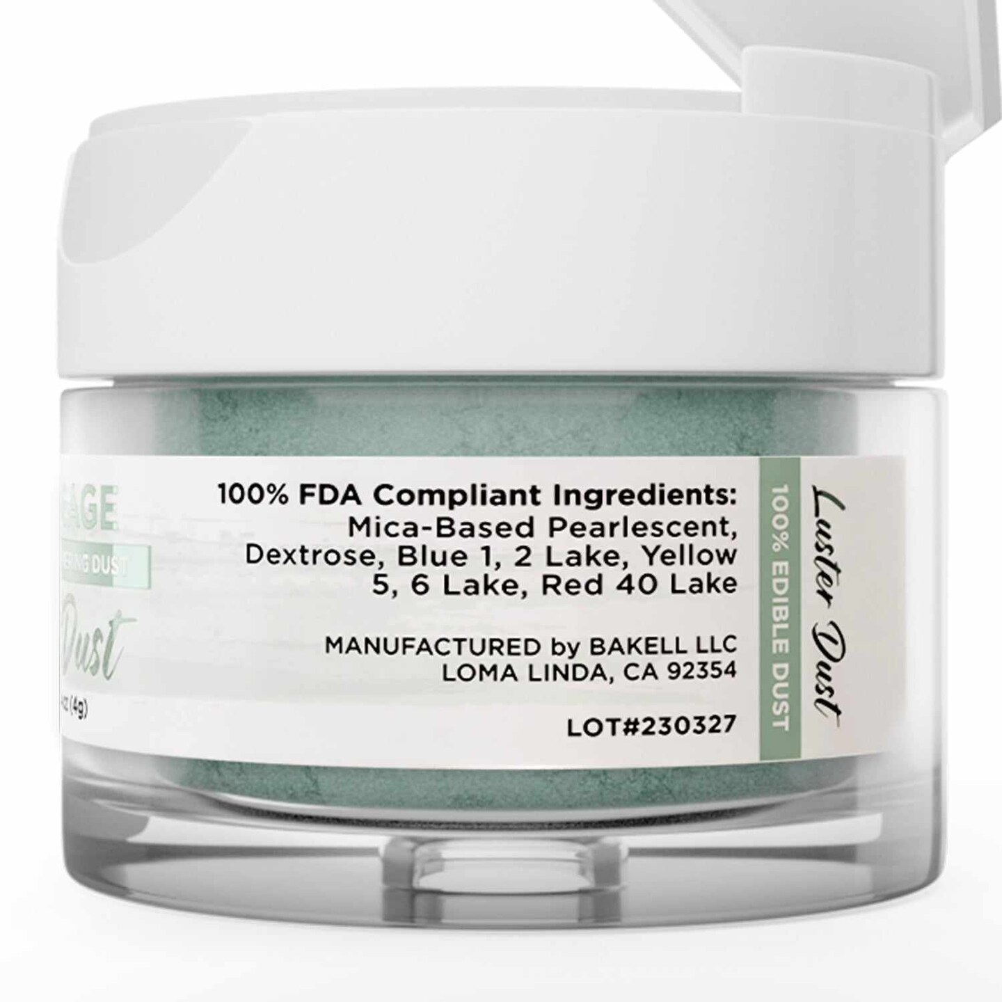 Bakell - Silver Sage Luster Dust (4g, 1x Jar) Edible Vegan Dust & Paint for Baking, Desserts and Beverages