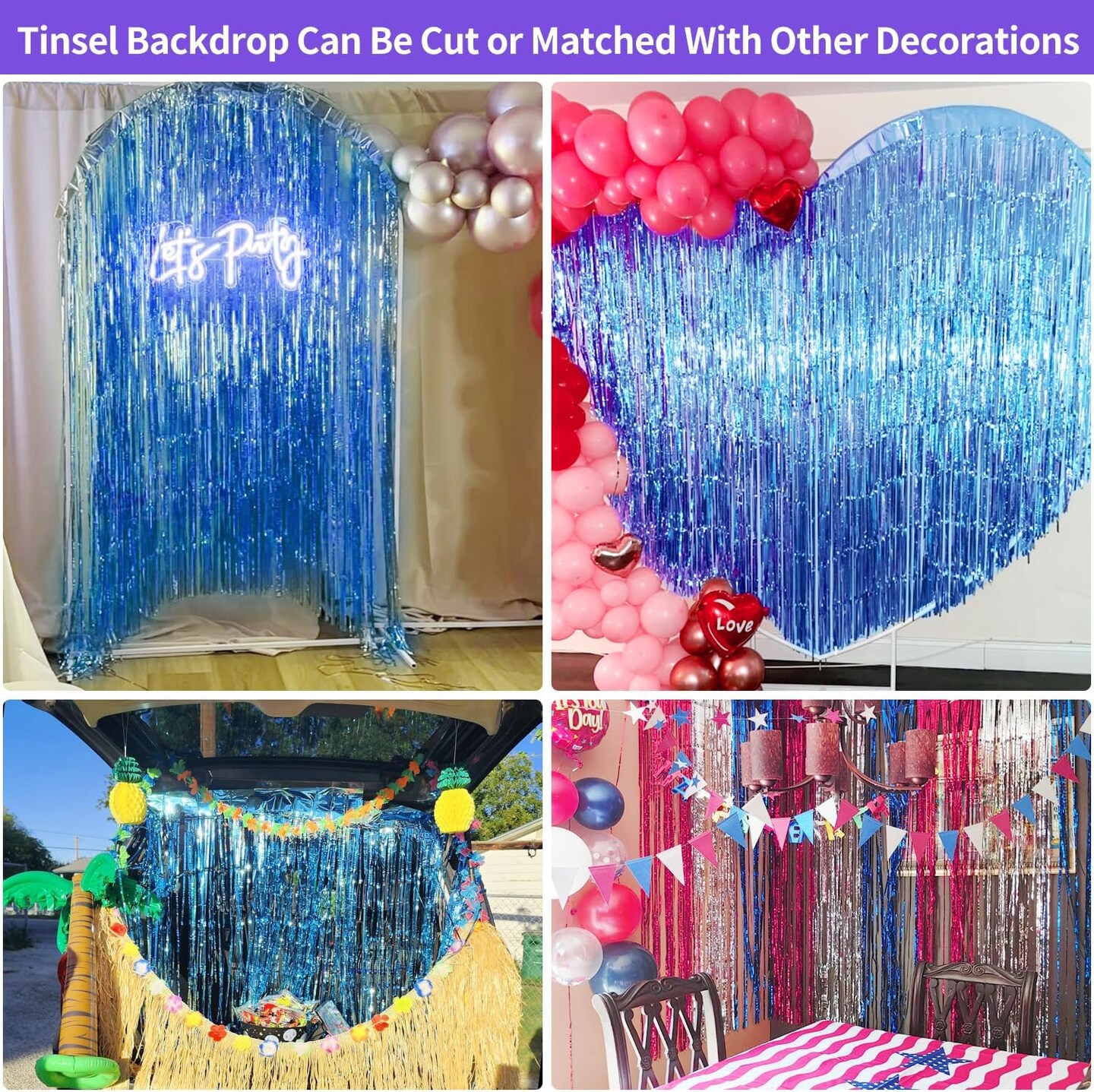 Blue Streamers Party Decorations 3.3x8.2ft, 2 Pack Dark Blue Tinsel Backdrop for Ocean Themed Party Decor, Glitter Blue Foil Fringe Curtains for Door Decorations Hanging Birthday Baby Shower Halloween