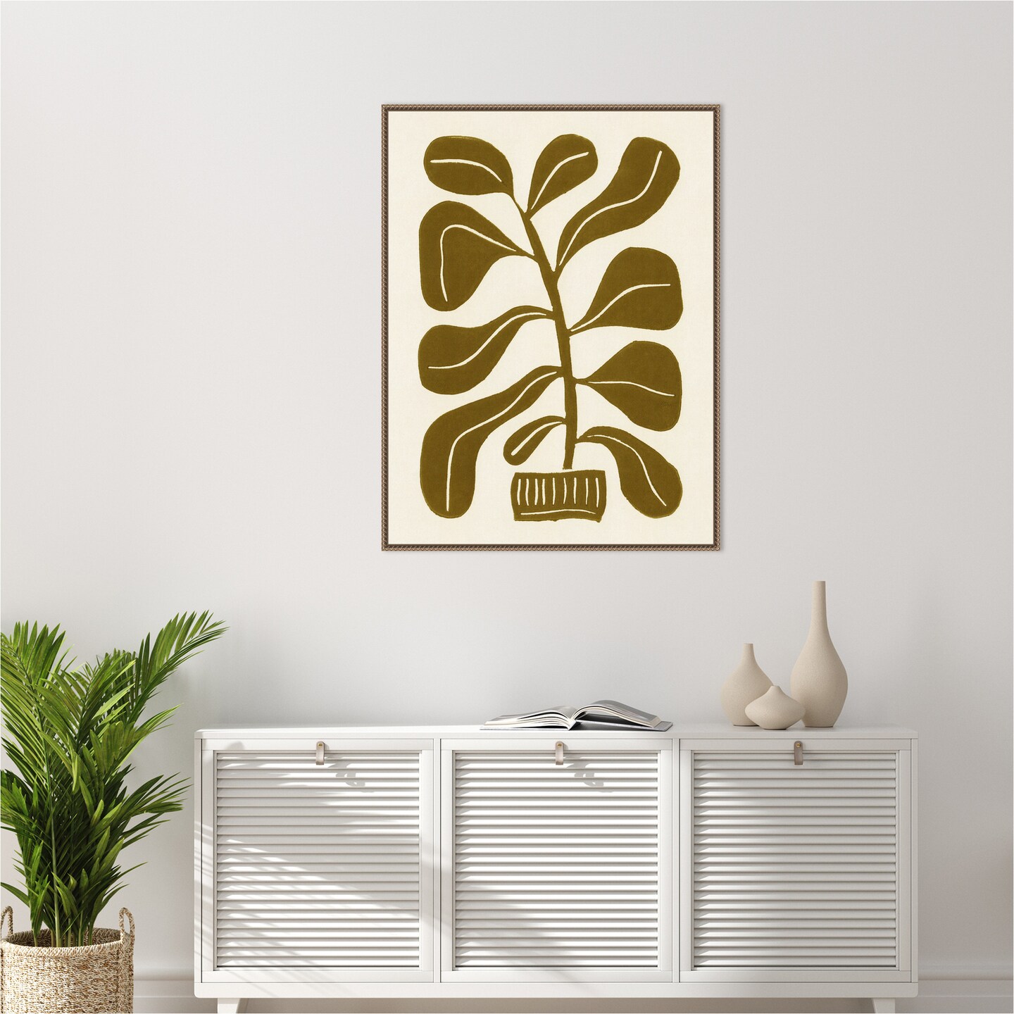 Linocut Houseplant No 2 by Alisa Galitsyna Framed Canvas Wall Art