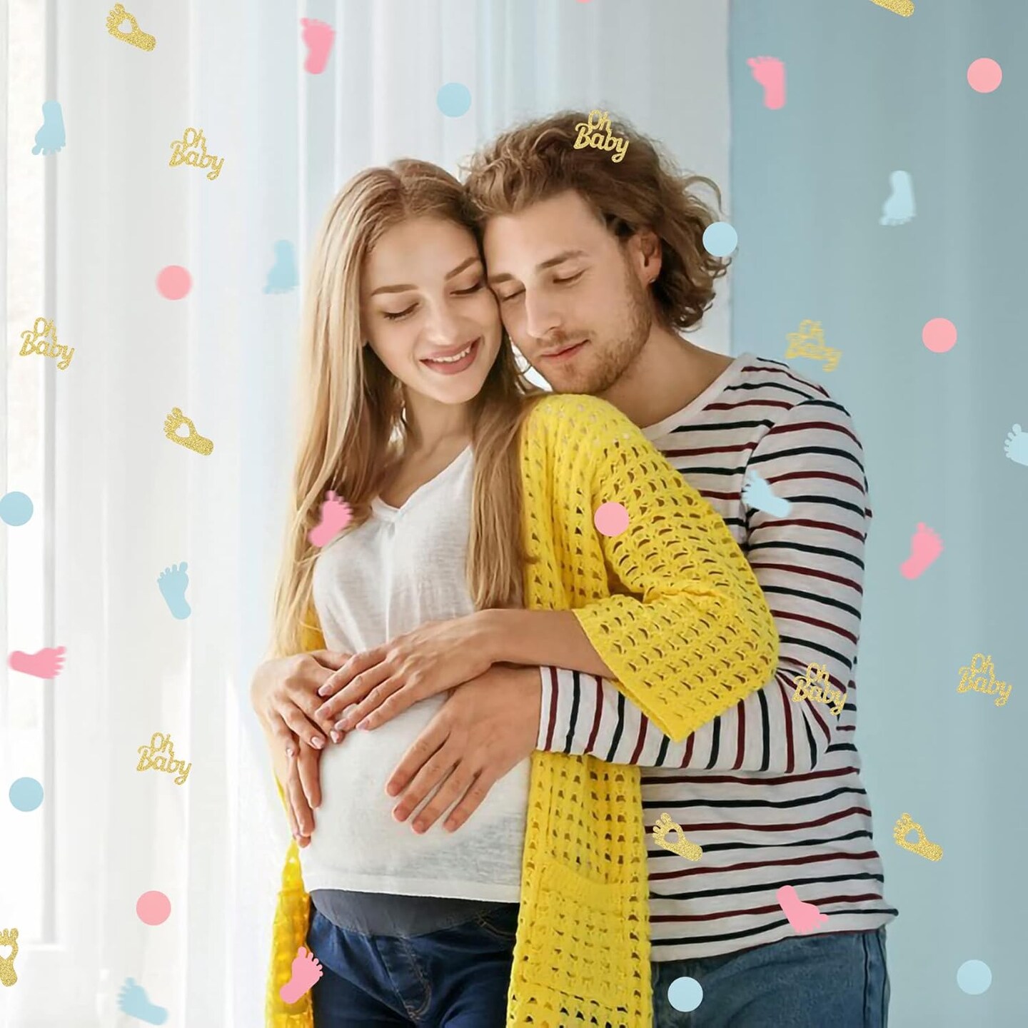 350PCS Gender Reveal Confetti – Pink, Blue & Gold Baby Shower Table Decor