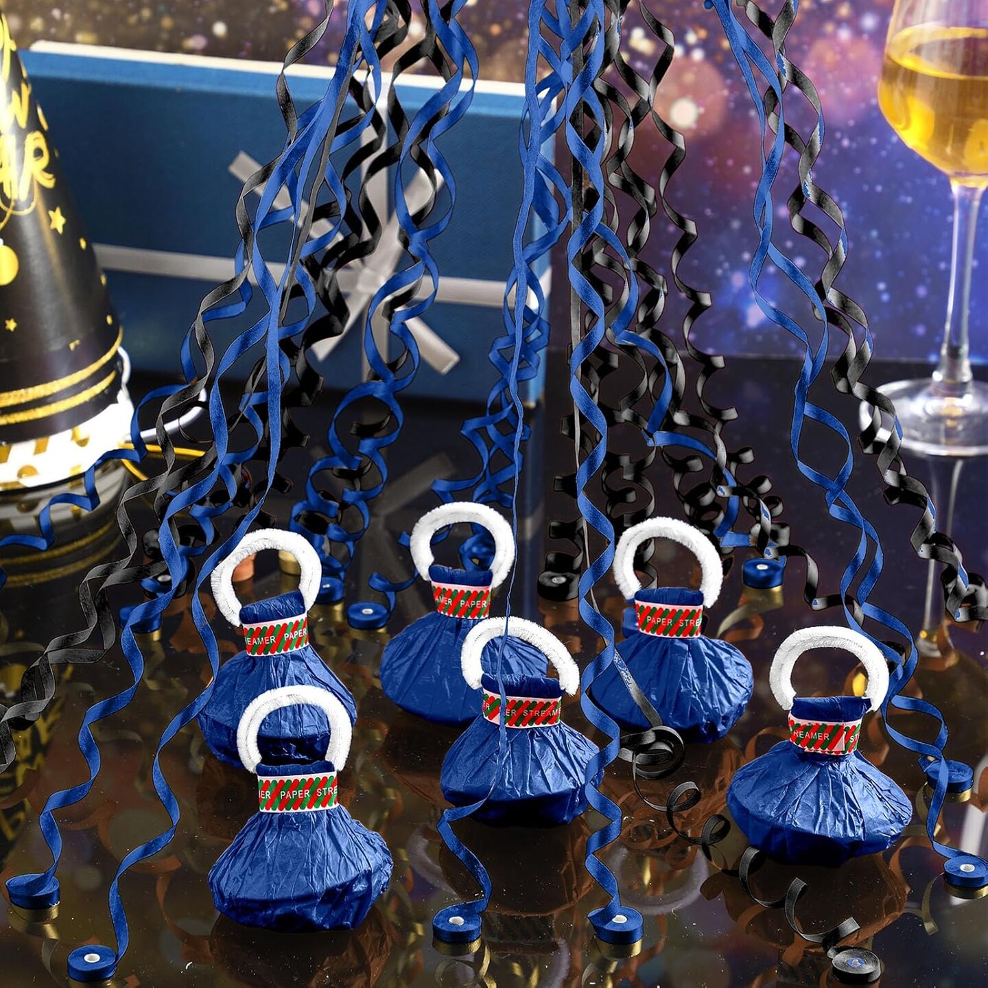 50 Pcs Graduation No Mess Confetti Popper Hand Throw Streamer Popper Bulk Colorful Party Confetti for 2025 Congrats Grad Birthday Wedding Party Celebration Supplies(Black, Blue)