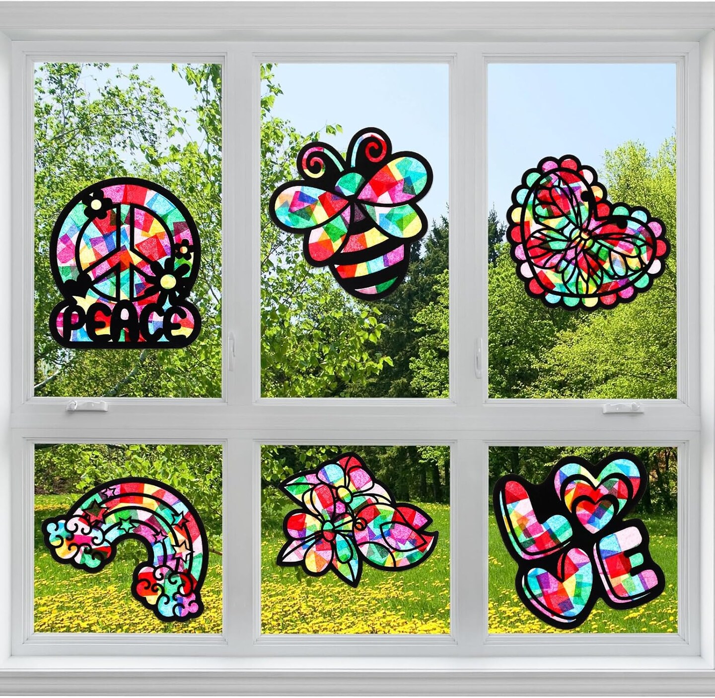 24 Pack DIY Suncatcher Paper Crafts Stained Glass Effect Paper Suncatchers, 700 Tissue Papers, Window Art Arts and Crafts for Party Favors Toys(Summer)