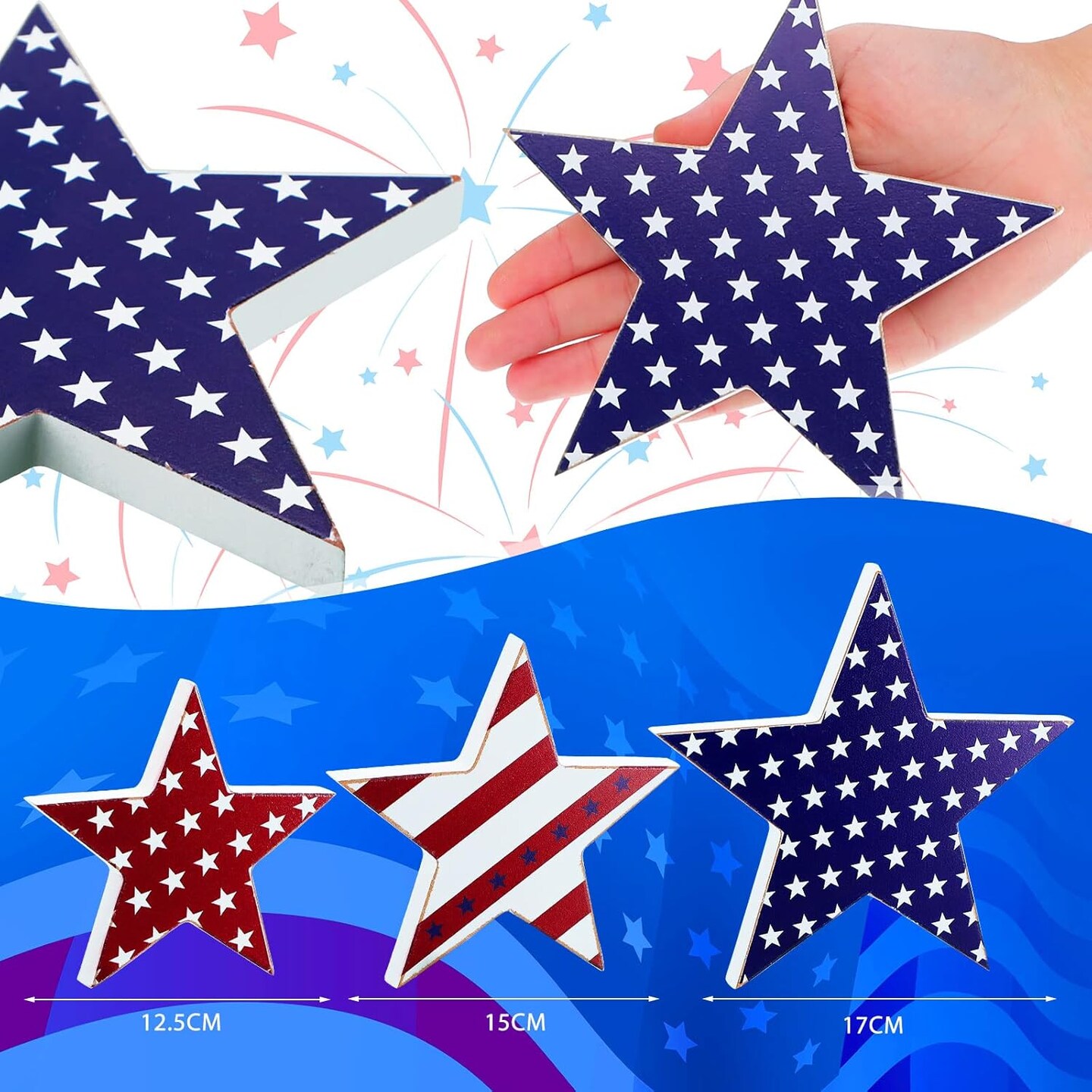 3pcs 4th of July patriotic wooden star centerpiece for table decor.