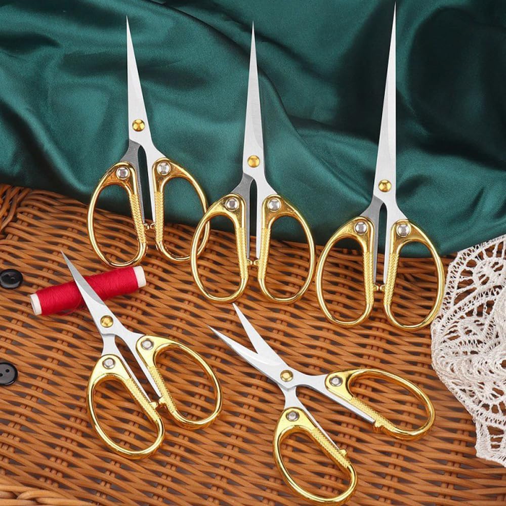 5" Small Sewing Scissors All Purpose Scissors Stainless Steel Tip Shears DIY Tools Office Scissor for Home Office School Sewing Fabric Handcraft Craft Art Work Needlework Everyday Use Gold