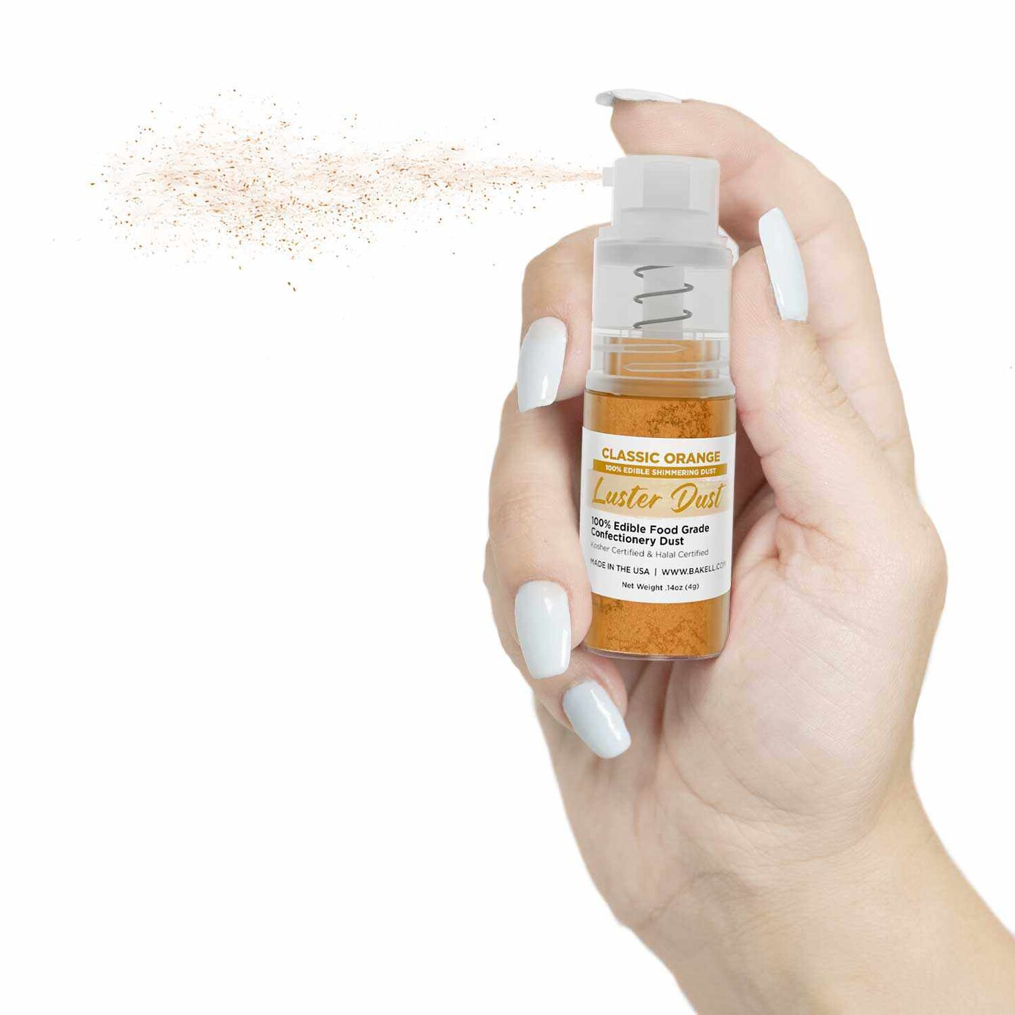 Bakell - Classic Orange Luster Dust (4g, 1x Pump) Edible Vegan Dust &#x26; Paint for Baking, Desserts and Beverages